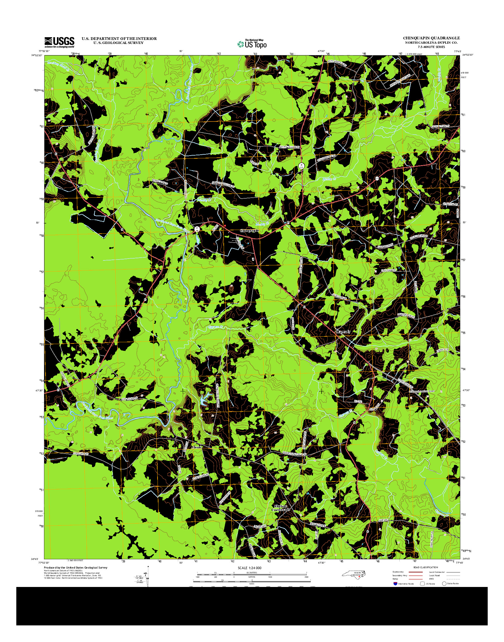 USGS US TOPO 7.5-MINUTE MAP FOR CHINQUAPIN, NC 2013
