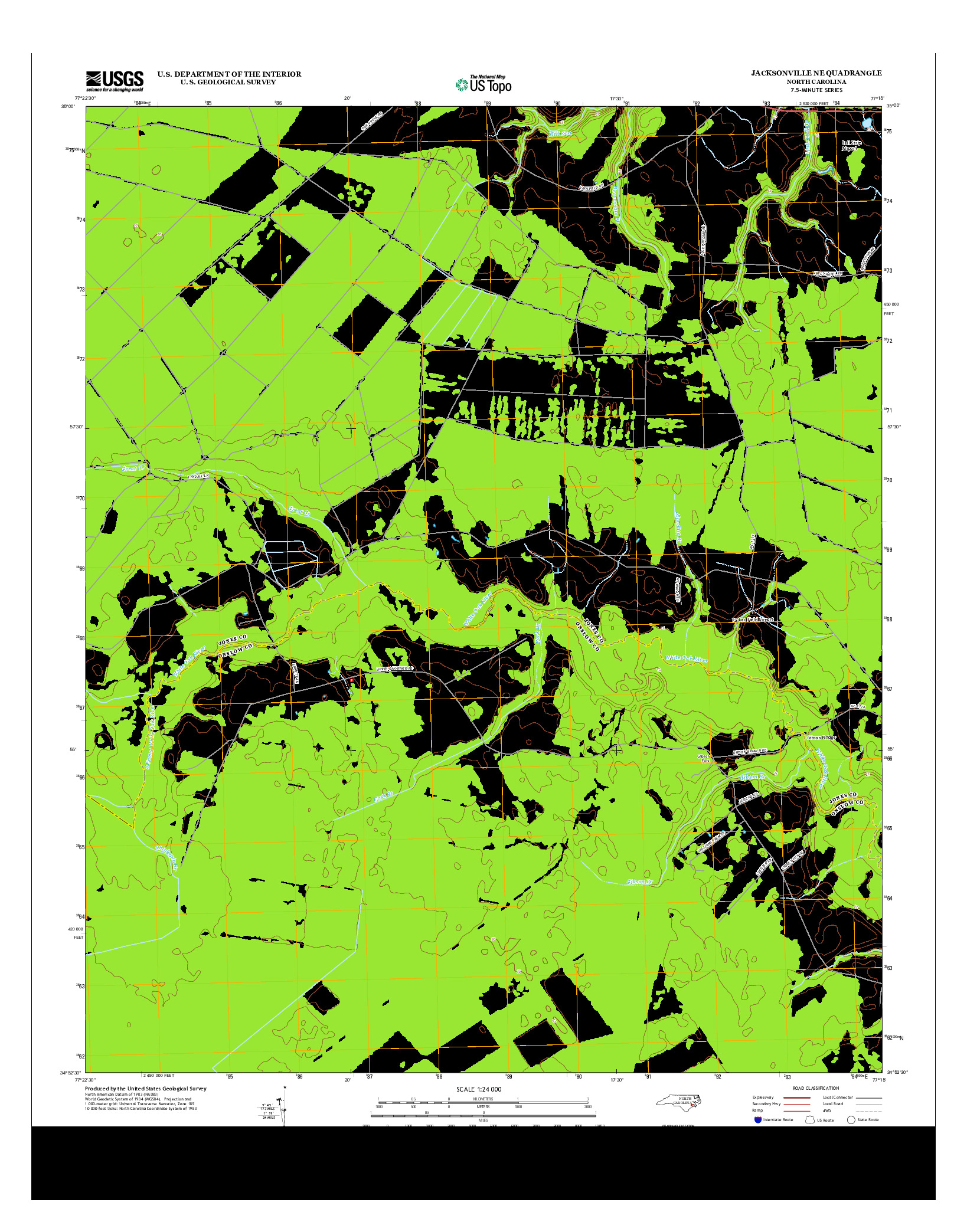 USGS US TOPO 7.5-MINUTE MAP FOR JACKSONVILLE NE, NC 2013