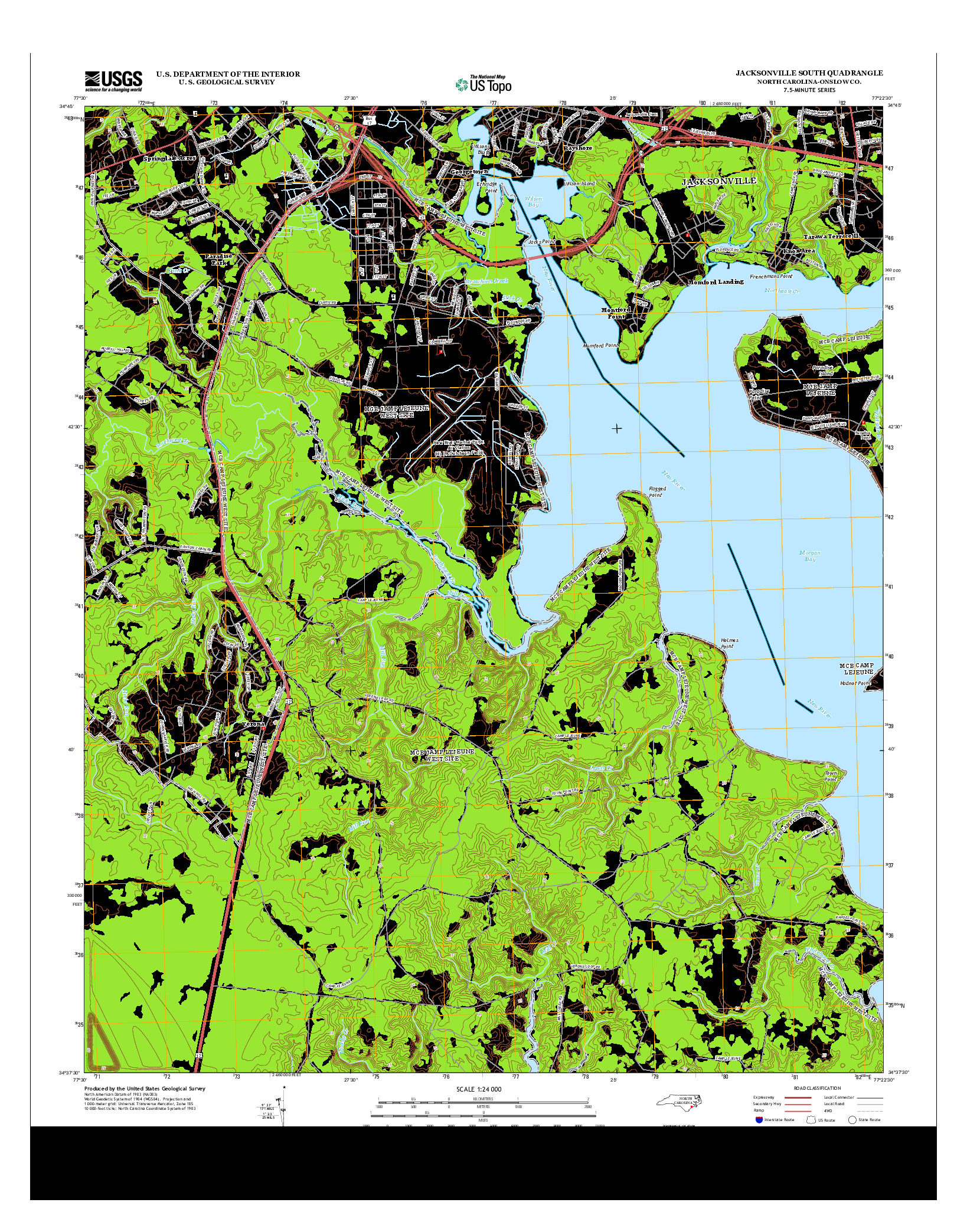 USGS US TOPO 7.5-MINUTE MAP FOR JACKSONVILLE SOUTH, NC 2013