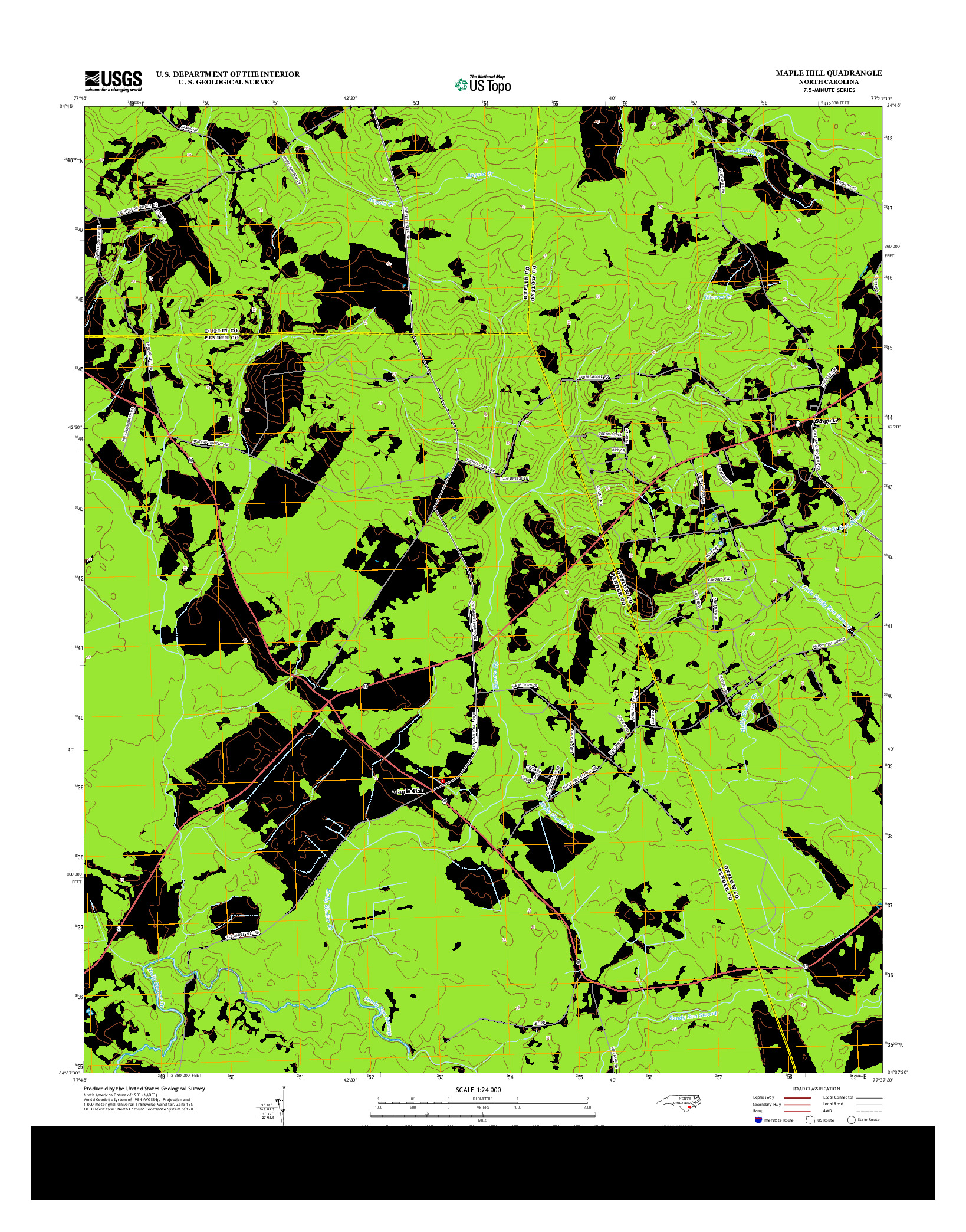 USGS US TOPO 7.5-MINUTE MAP FOR MAPLE HILL, NC 2013