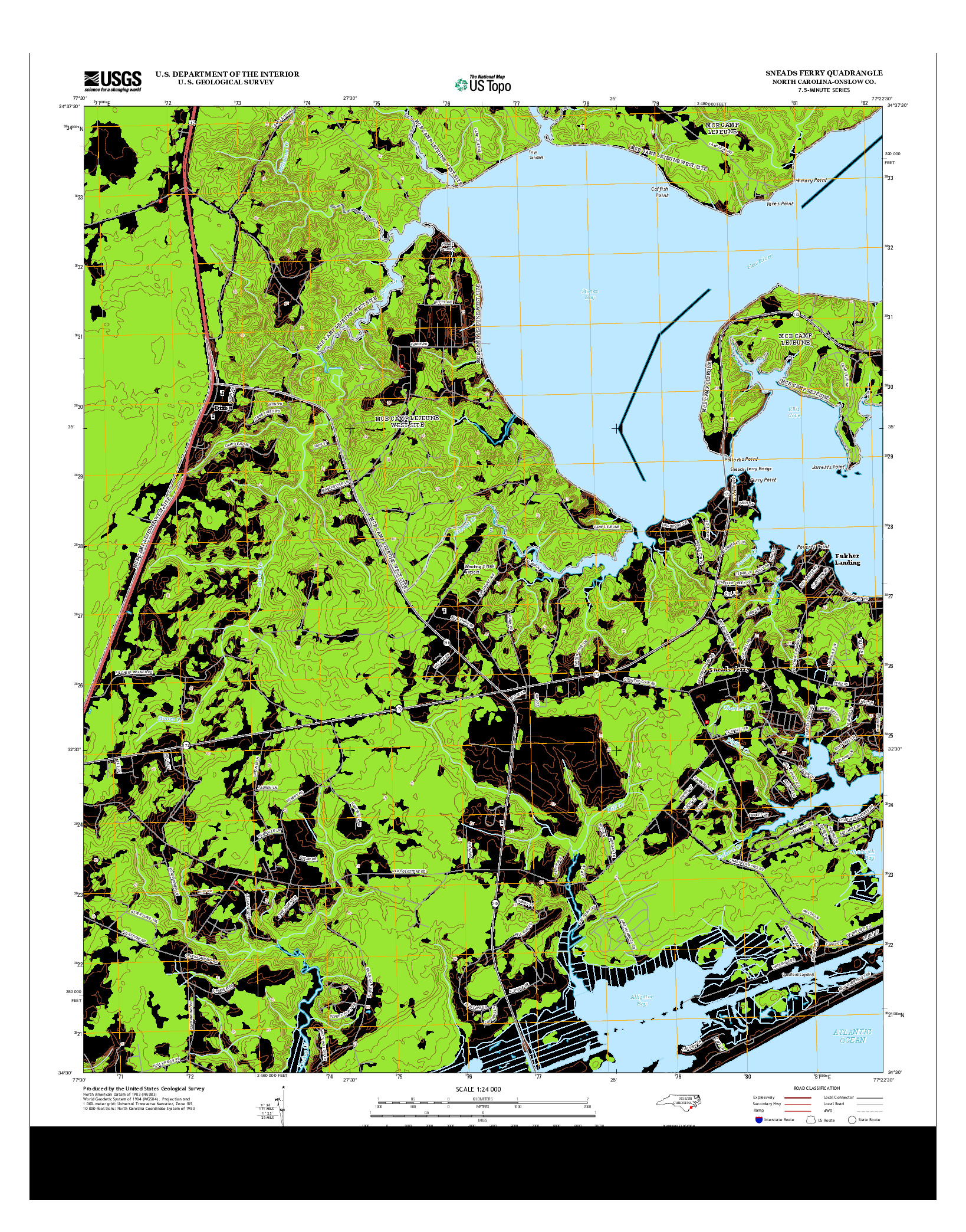 USGS US TOPO 7.5-MINUTE MAP FOR SNEADS FERRY, NC 2013