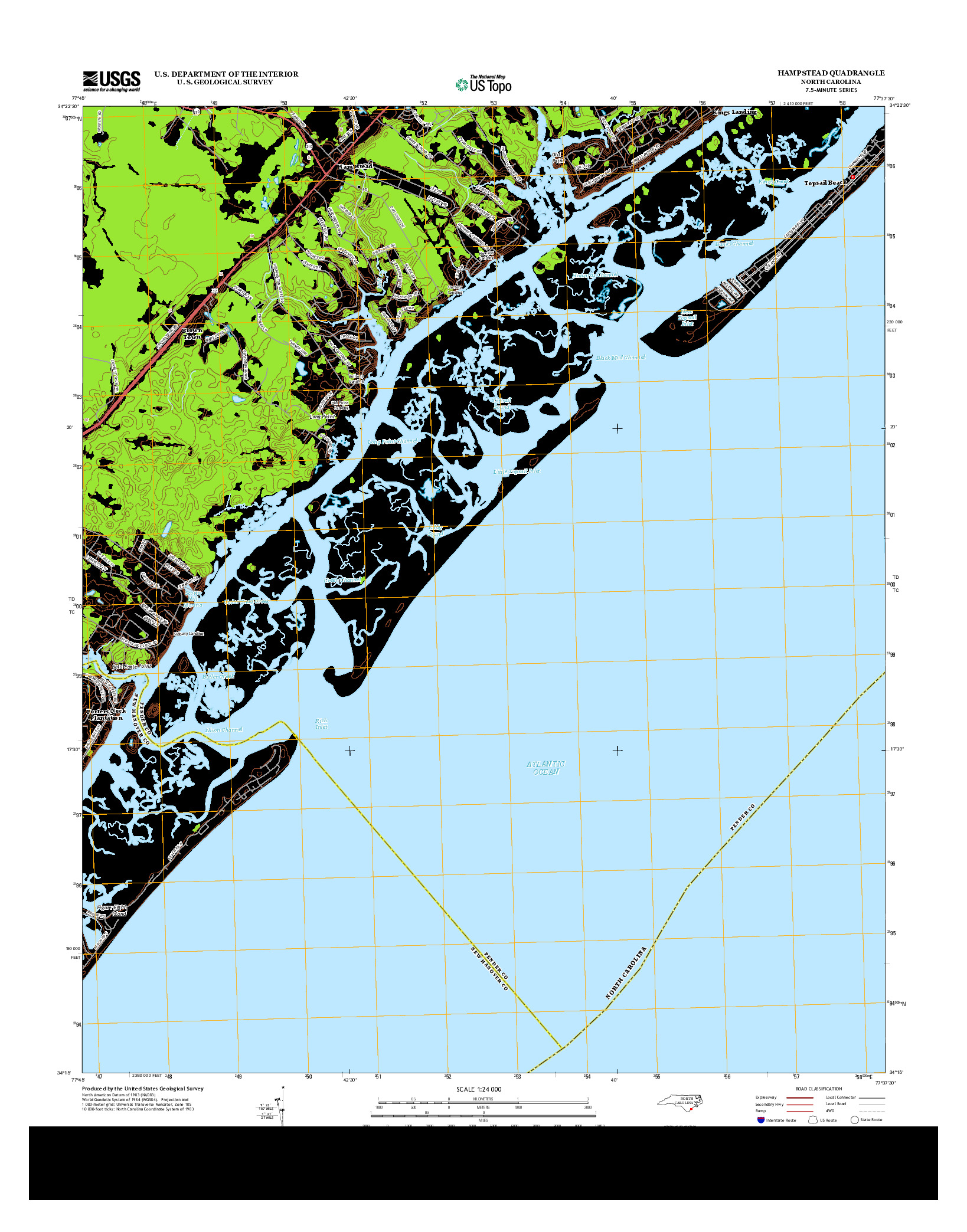 USGS US TOPO 7.5-MINUTE MAP FOR HAMPSTEAD, NC 2013