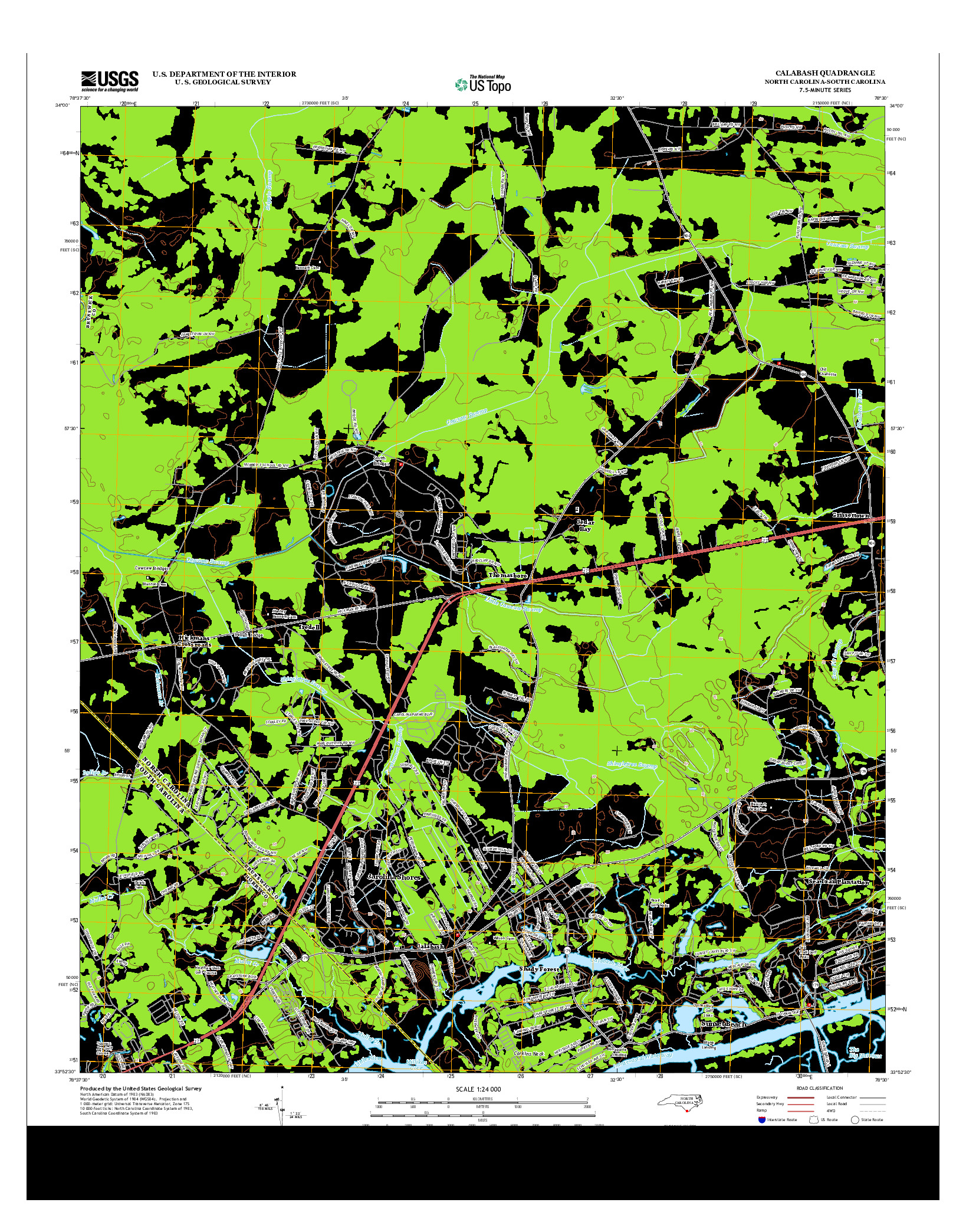 USGS US TOPO 7.5-MINUTE MAP FOR CALABASH, NC-SC 2013