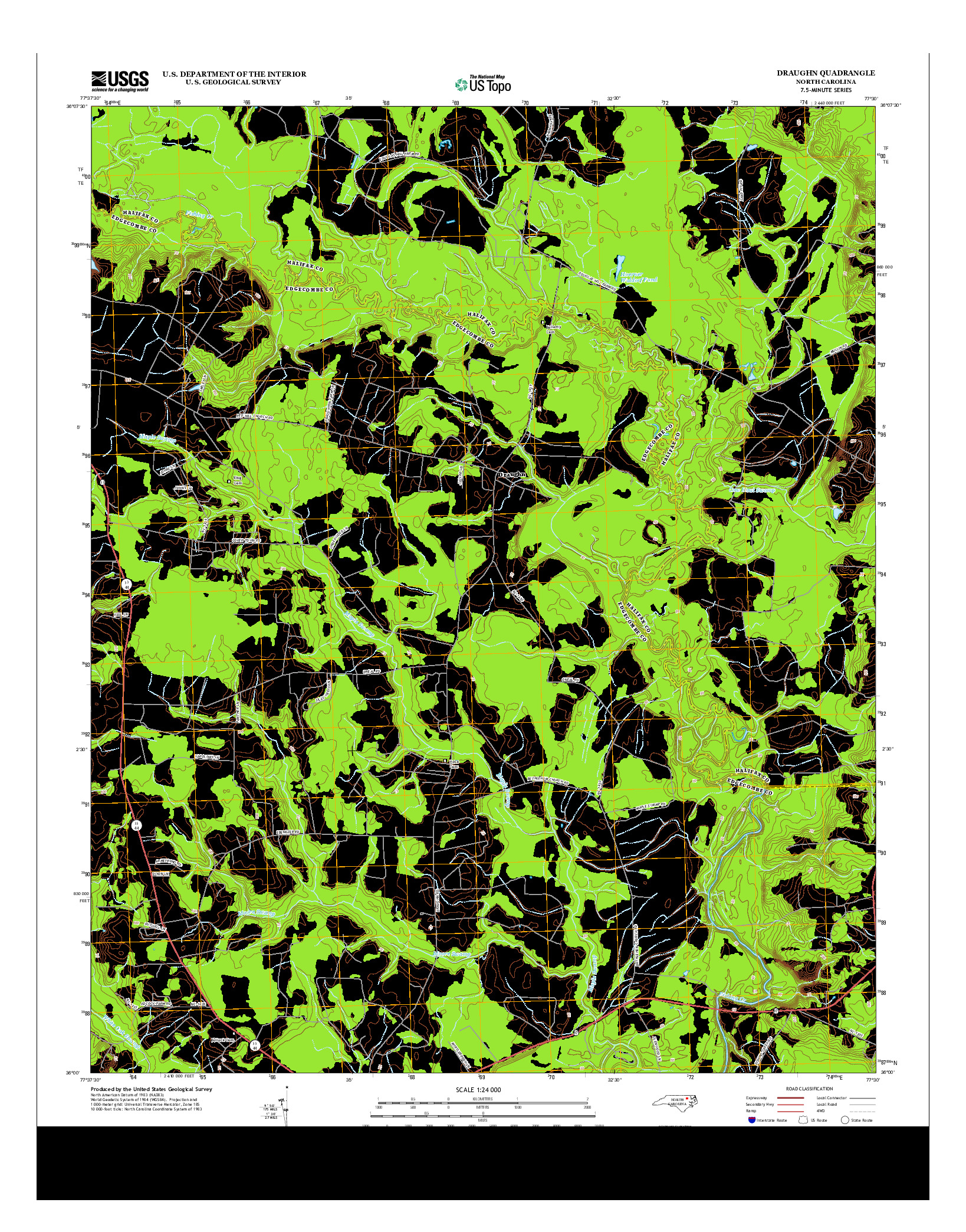 USGS US TOPO 7.5-MINUTE MAP FOR DRAUGHN, NC 2013