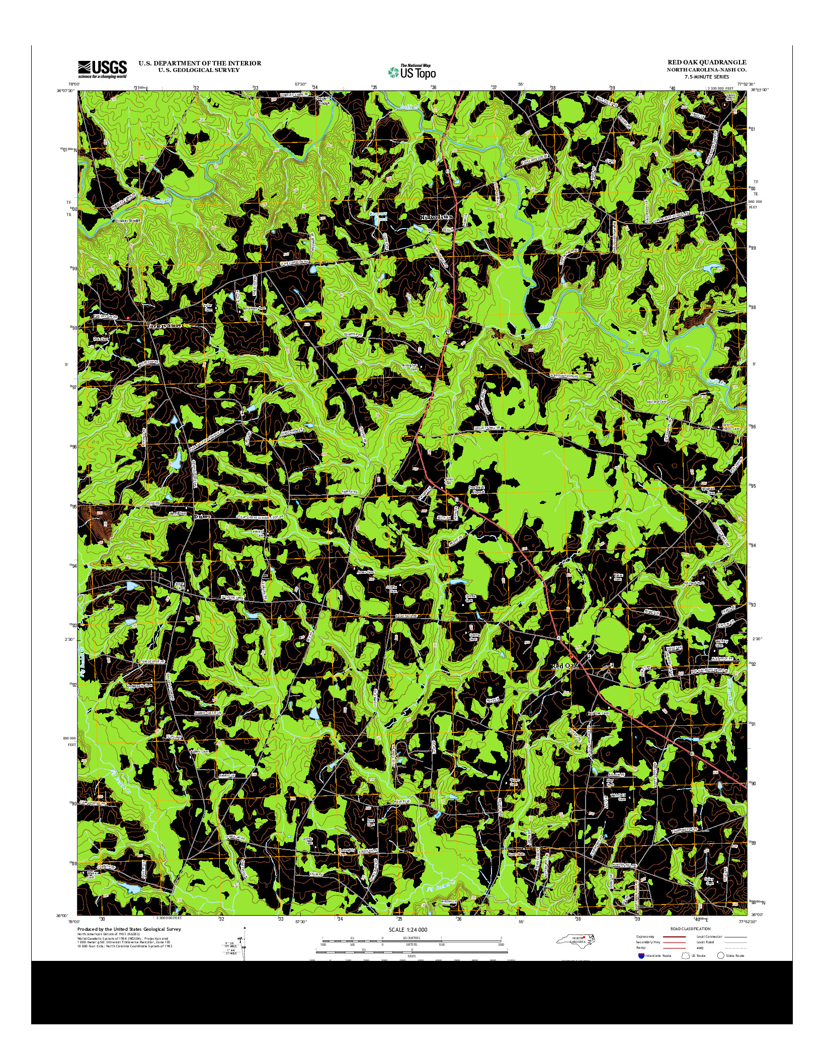 USGS US TOPO 7.5-MINUTE MAP FOR RED OAK, NC 2013