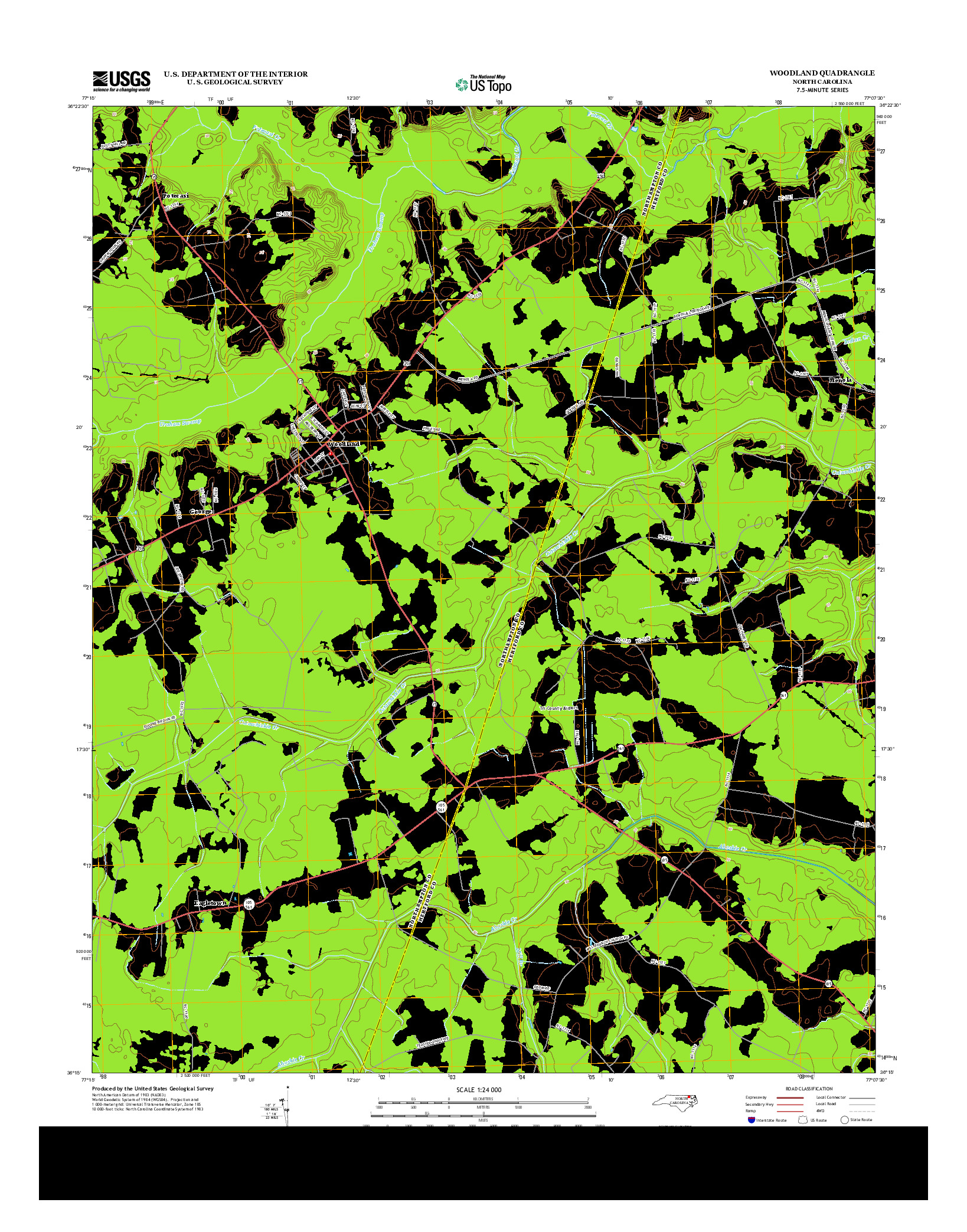 USGS US TOPO 7.5-MINUTE MAP FOR WOODLAND, NC 2013
