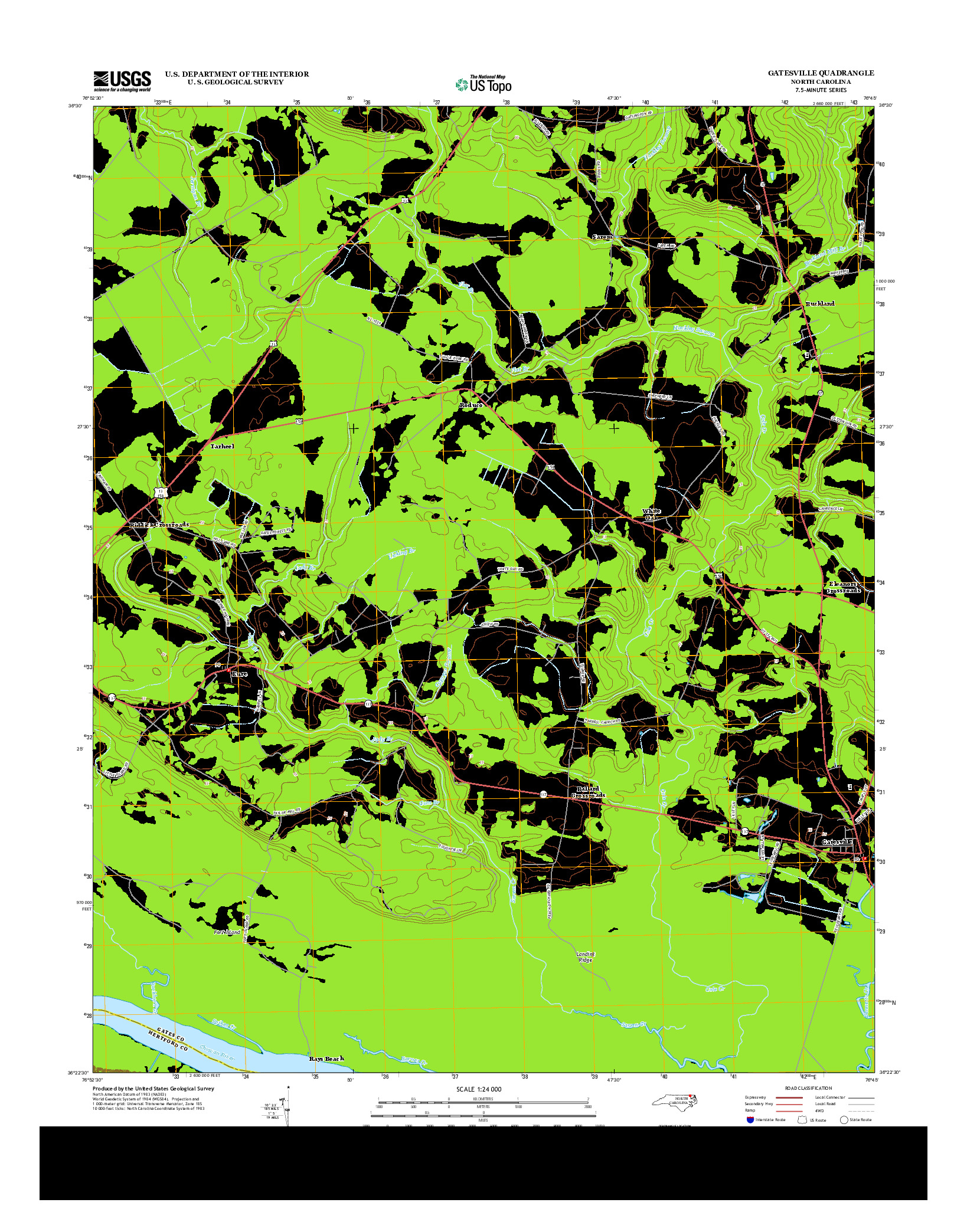 USGS US TOPO 7.5-MINUTE MAP FOR GATESVILLE, NC 2013