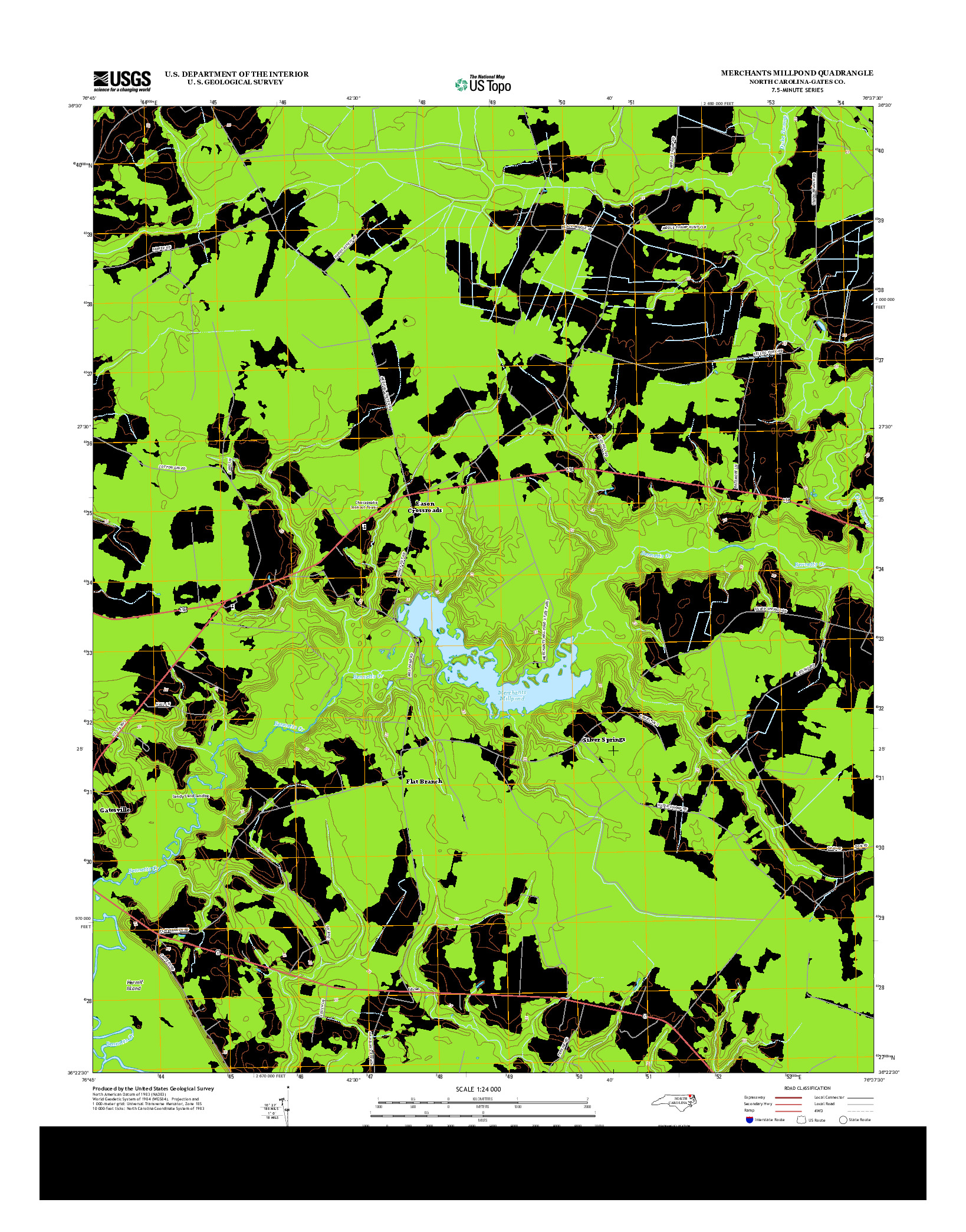 USGS US TOPO 7.5-MINUTE MAP FOR MERCHANTS MILLPOND, NC 2013