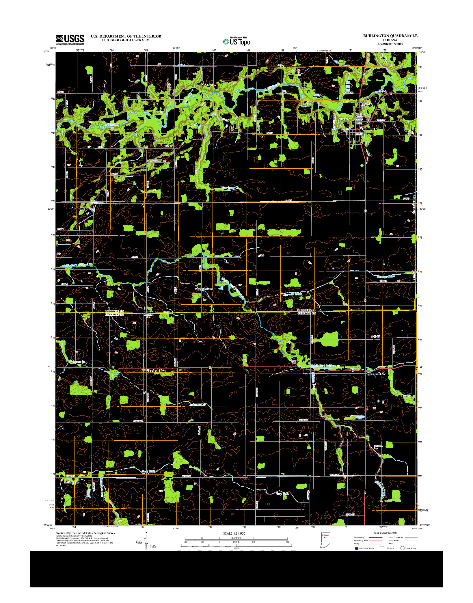 USGS US TOPO 7.5-MINUTE MAP FOR BURLINGTON, IN 2013