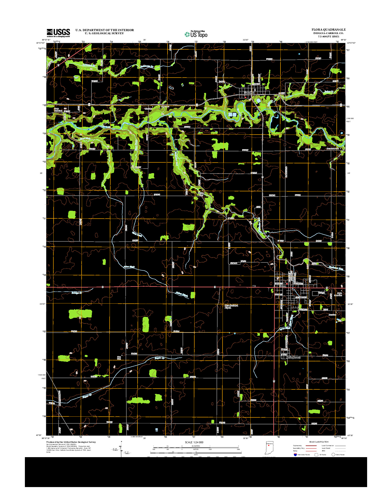 USGS US TOPO 7.5-MINUTE MAP FOR FLORA, IN 2013