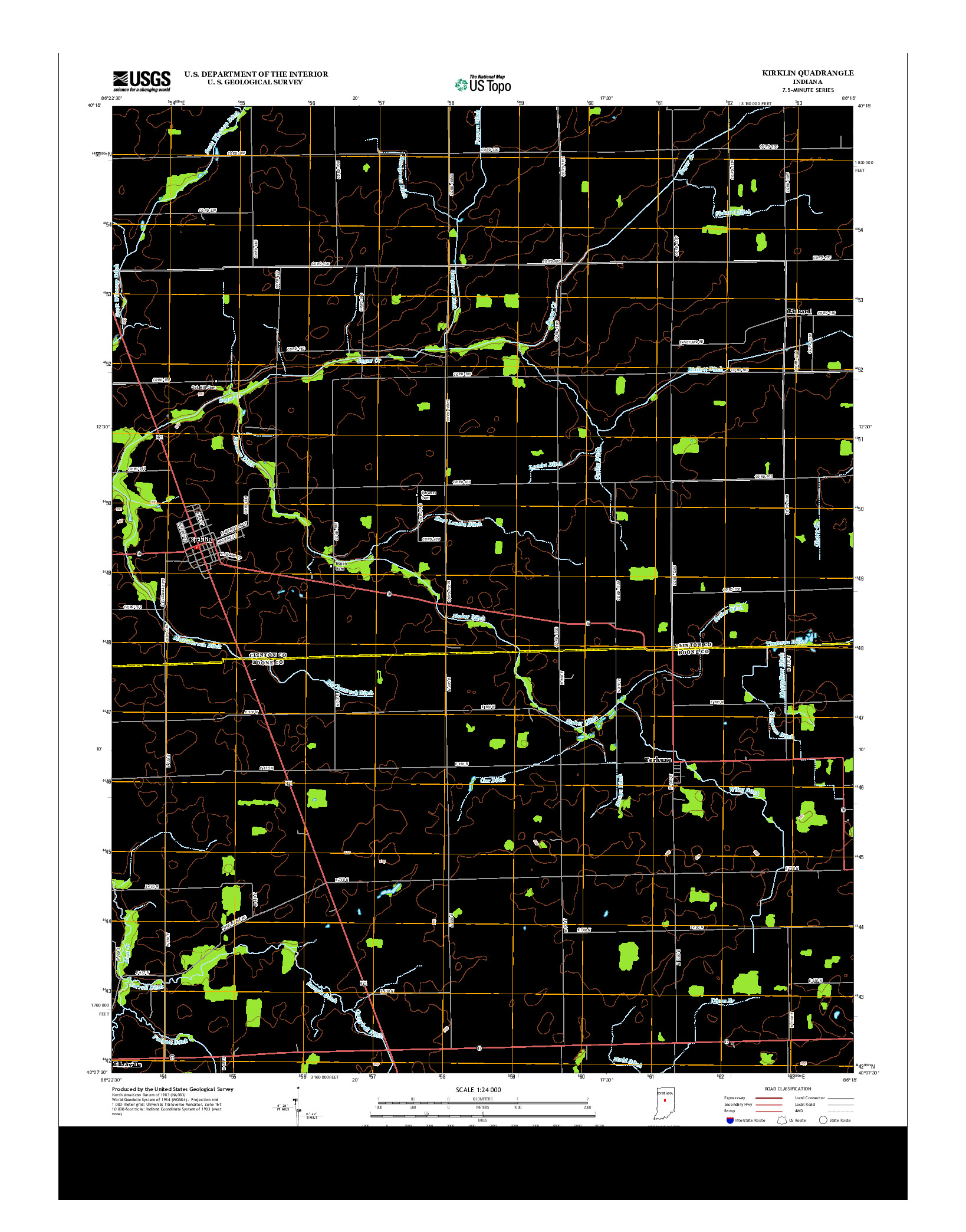 USGS US TOPO 7.5-MINUTE MAP FOR KIRKLIN, IN 2013