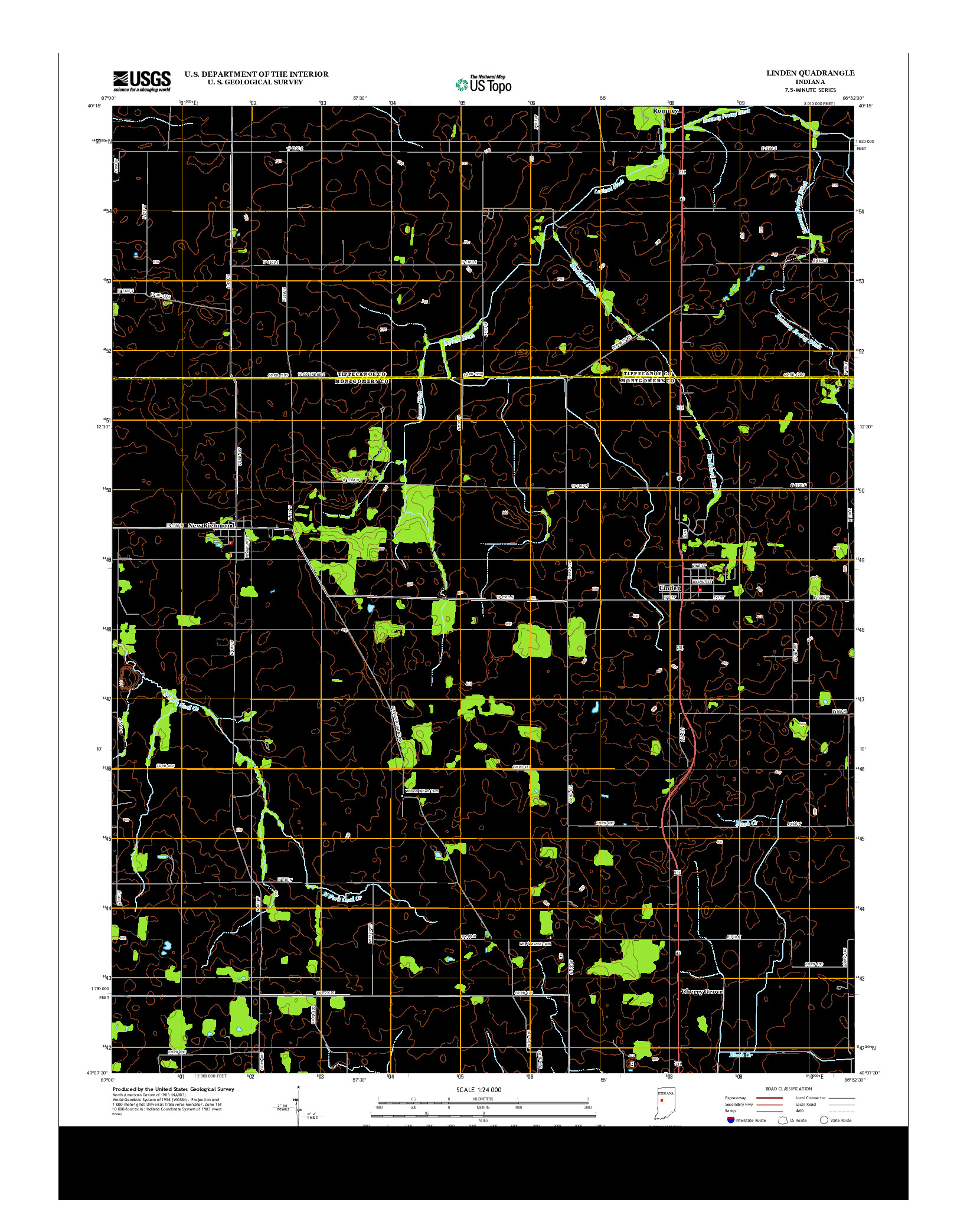 USGS US TOPO 7.5-MINUTE MAP FOR LINDEN, IN 2013