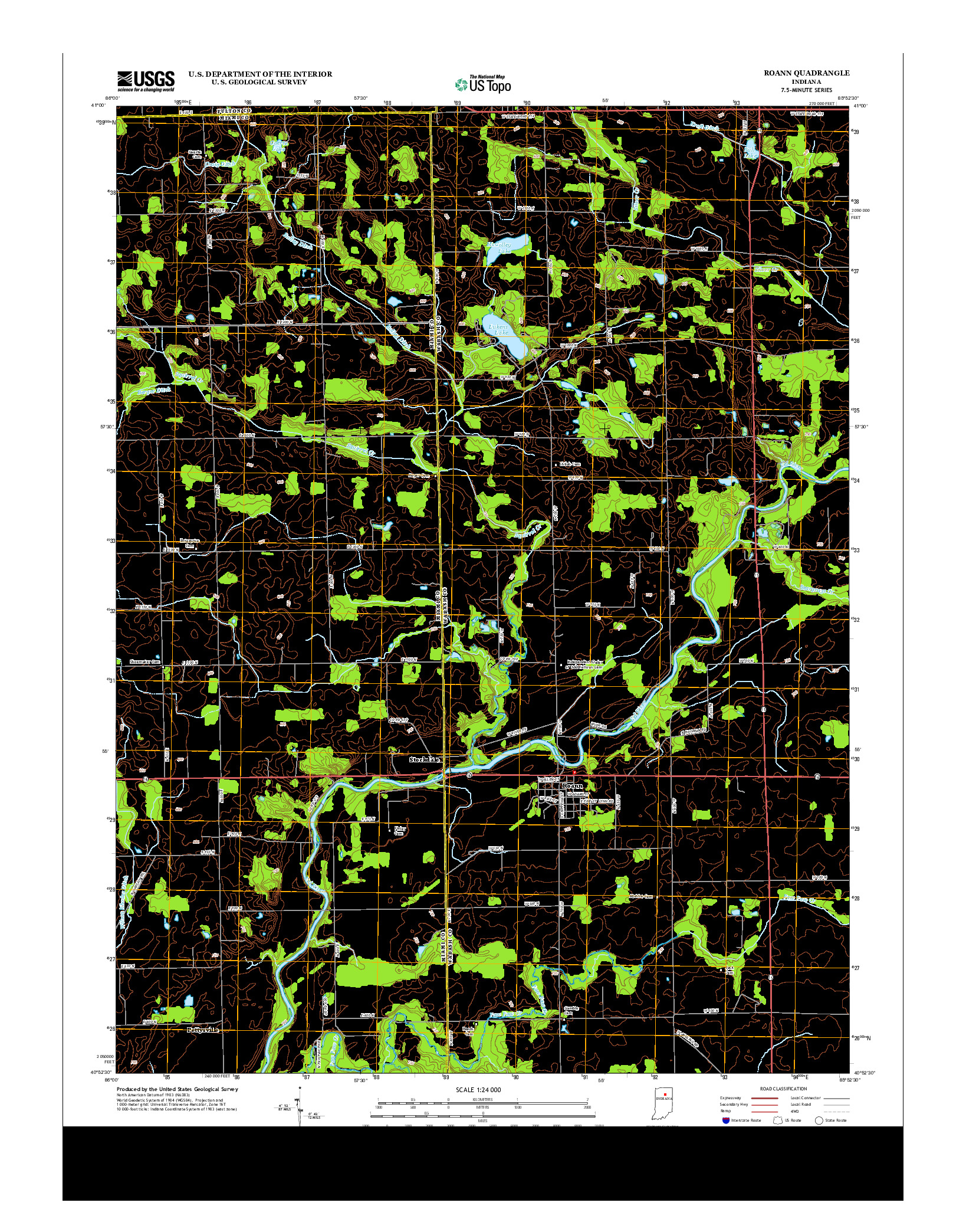 USGS US TOPO 7.5-MINUTE MAP FOR ROANN, IN 2013