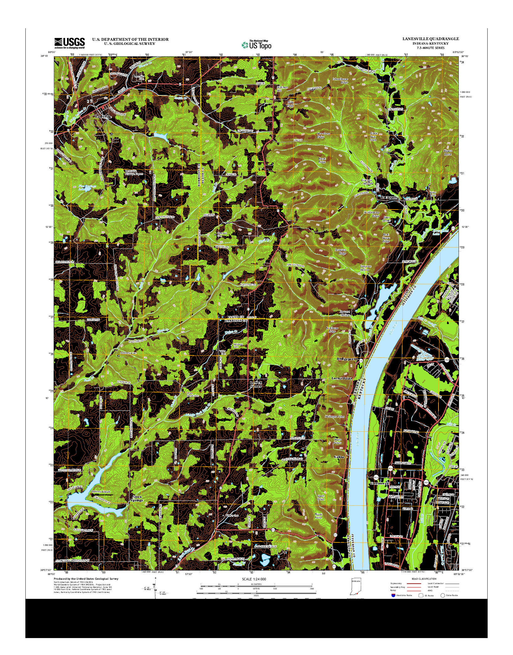 USGS US TOPO 7.5-MINUTE MAP FOR LANESVILLE, IN-KY 2013