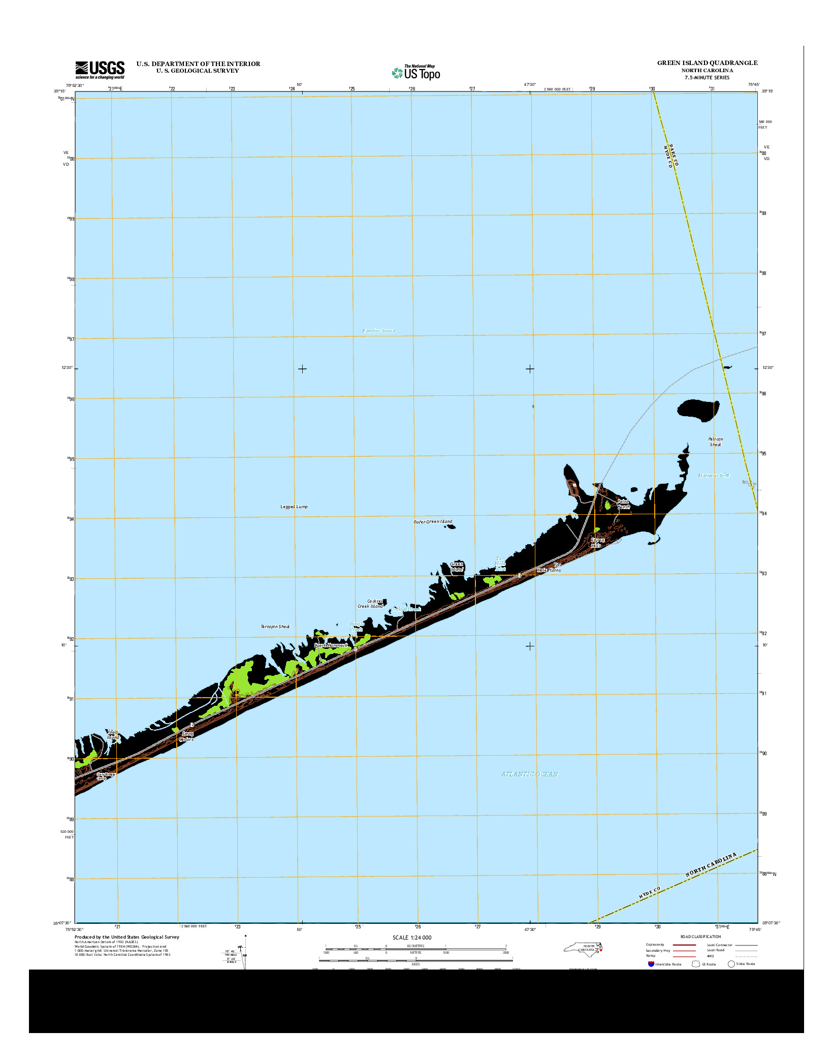 USGS US TOPO 7.5-MINUTE MAP FOR GREEN ISLAND, NC 2013