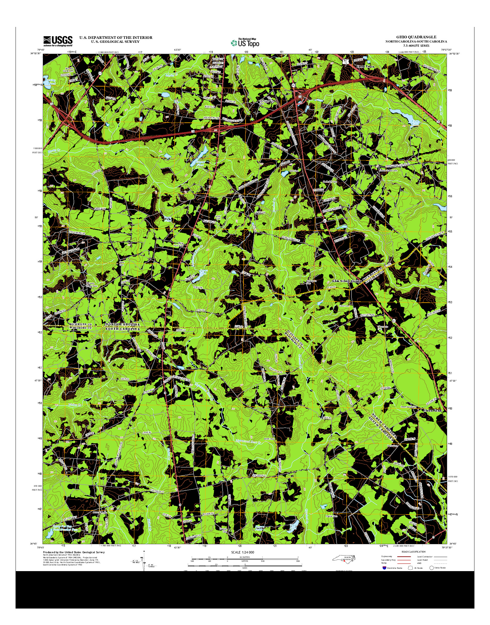 USGS US TOPO 7.5-MINUTE MAP FOR GHIO, NC-SC 2013