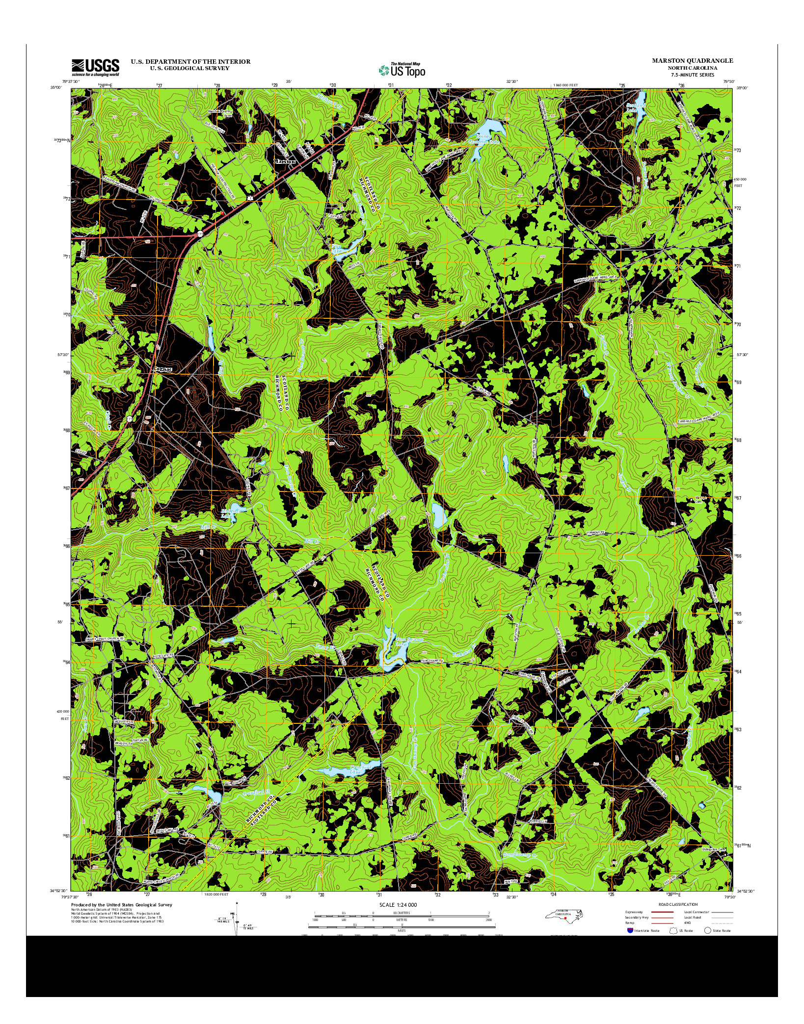USGS US TOPO 7.5-MINUTE MAP FOR MARSTON, NC 2013