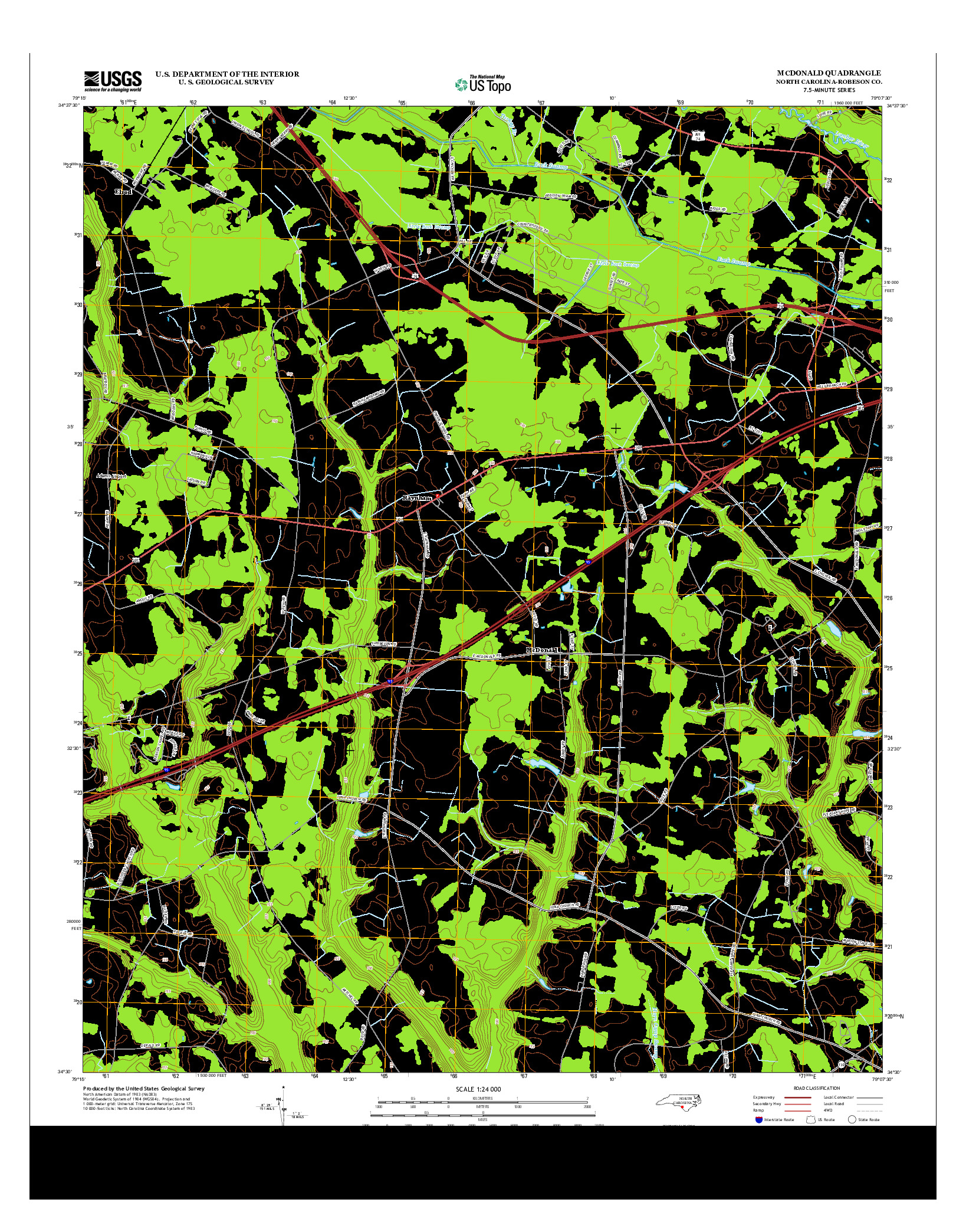 USGS US TOPO 7.5-MINUTE MAP FOR MCDONALD, NC 2013