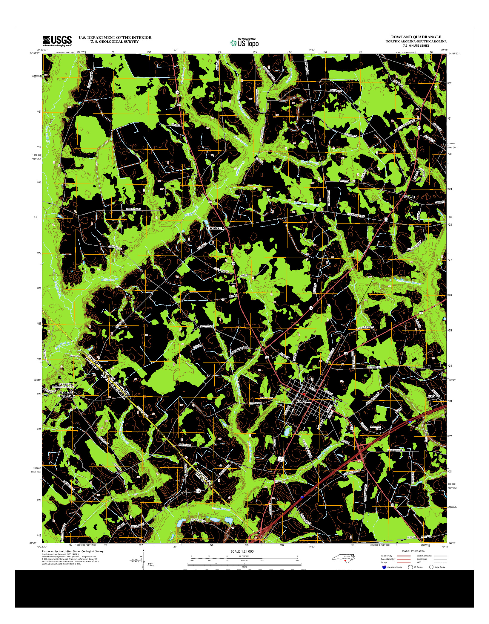 USGS US TOPO 7.5-MINUTE MAP FOR ROWLAND, NC-SC 2013