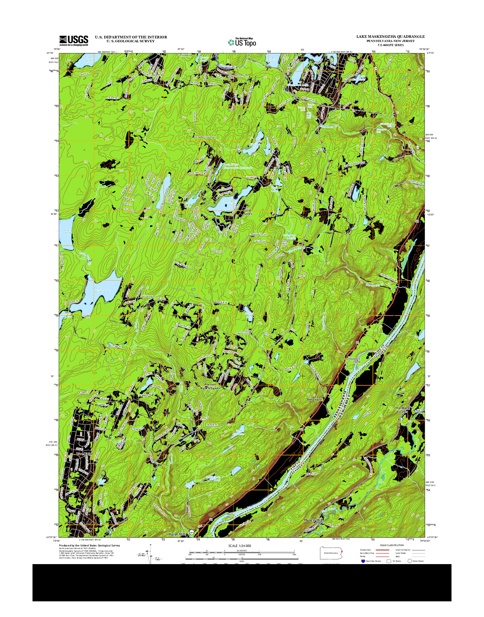 USGS US TOPO 7.5-MINUTE MAP FOR LAKE MASKENOZHA, PA-NJ 2013