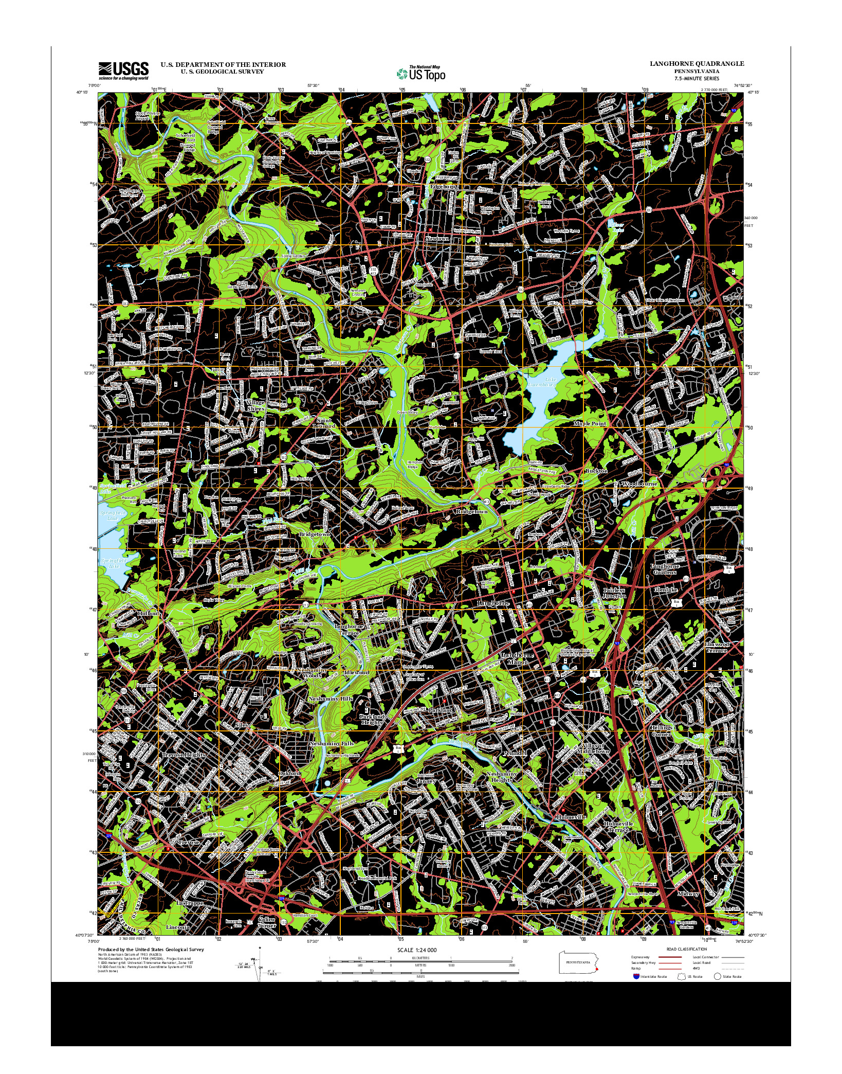 USGS US TOPO 7.5-MINUTE MAP FOR LANGHORNE, PA 2013