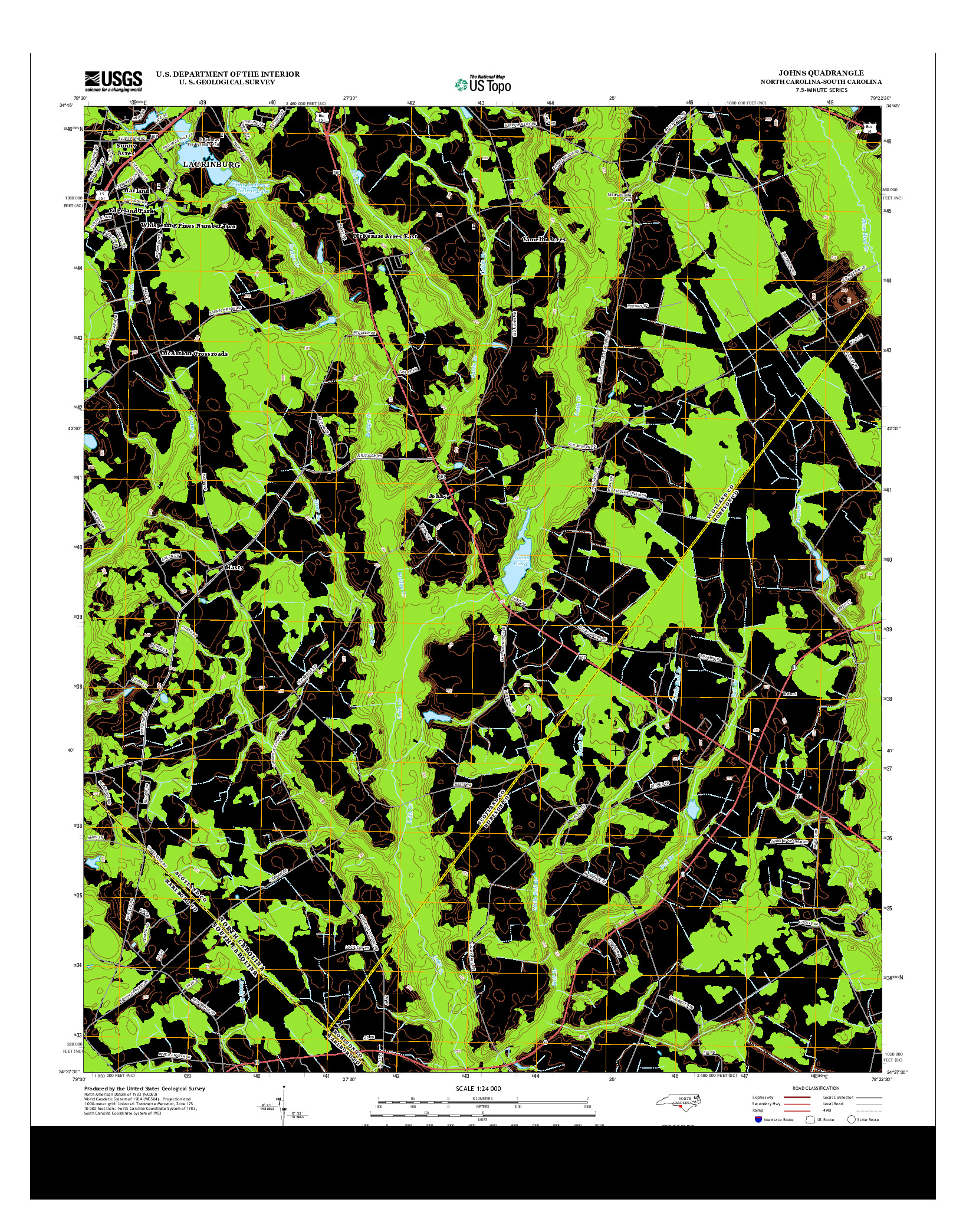 USGS US TOPO 7.5-MINUTE MAP FOR JOHNS, NC-SC 2013