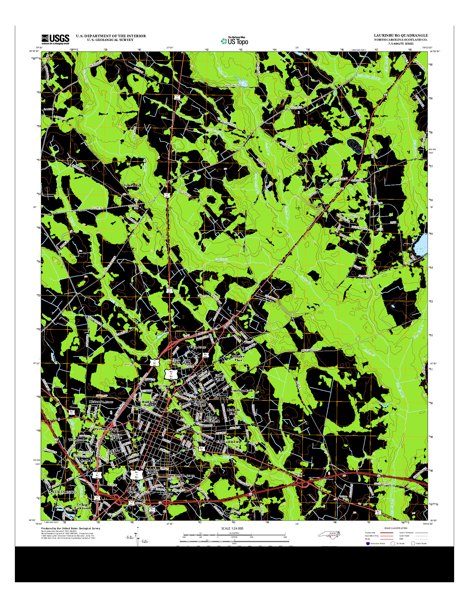 USGS US TOPO 7.5-MINUTE MAP FOR LAURINBURG, NC 2013