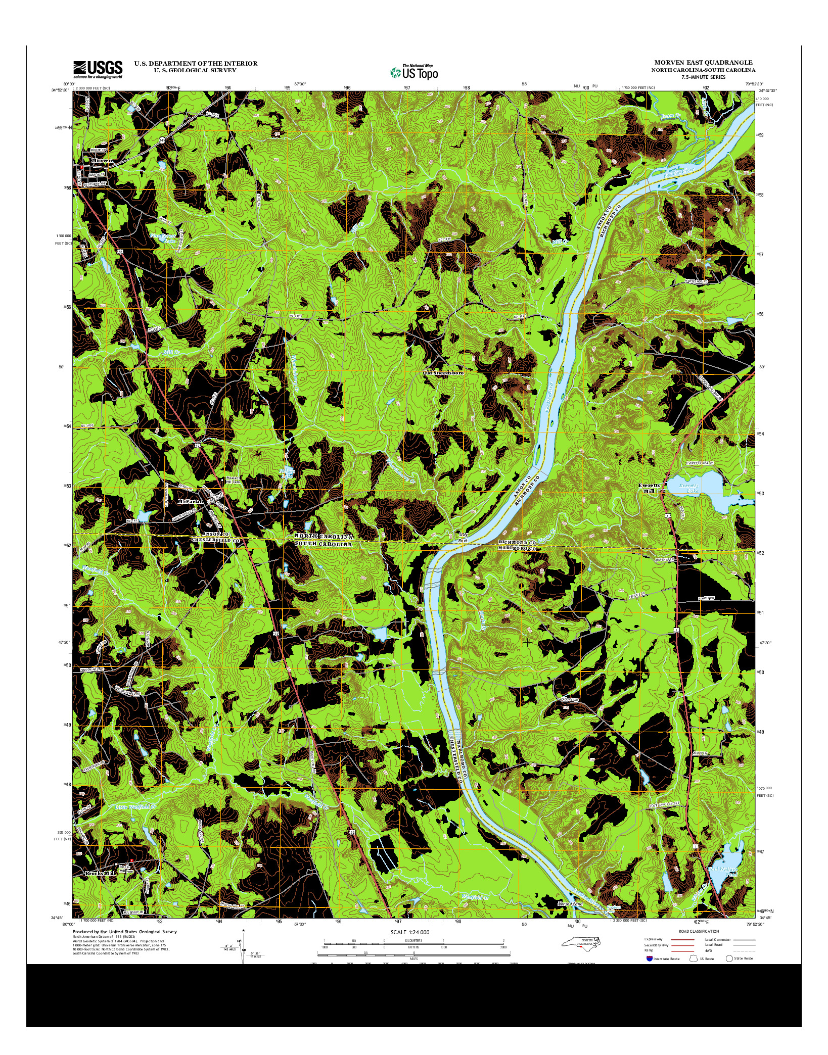 USGS US TOPO 7.5-MINUTE MAP FOR MORVEN EAST, NC-SC 2013