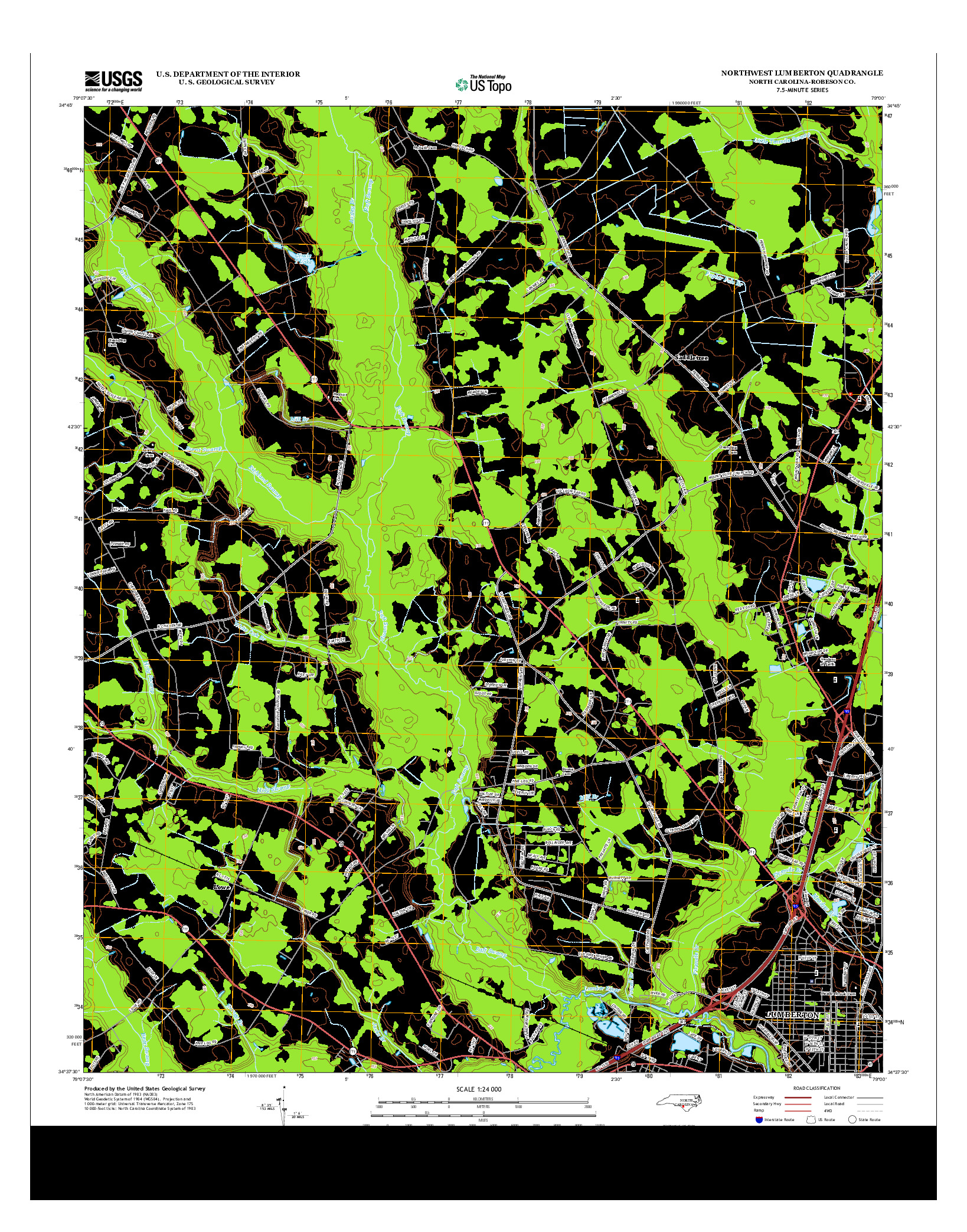 USGS US TOPO 7.5-MINUTE MAP FOR NORTHWEST LUMBERTON, NC 2013