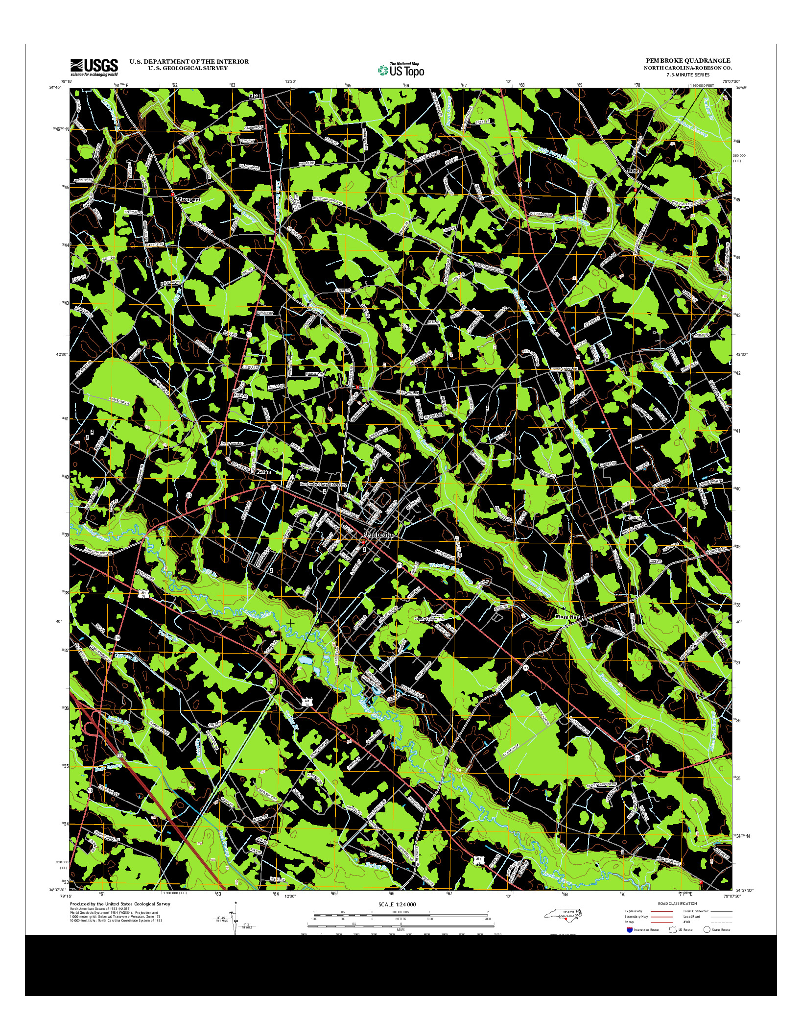 USGS US TOPO 7.5-MINUTE MAP FOR PEMBROKE, NC 2013