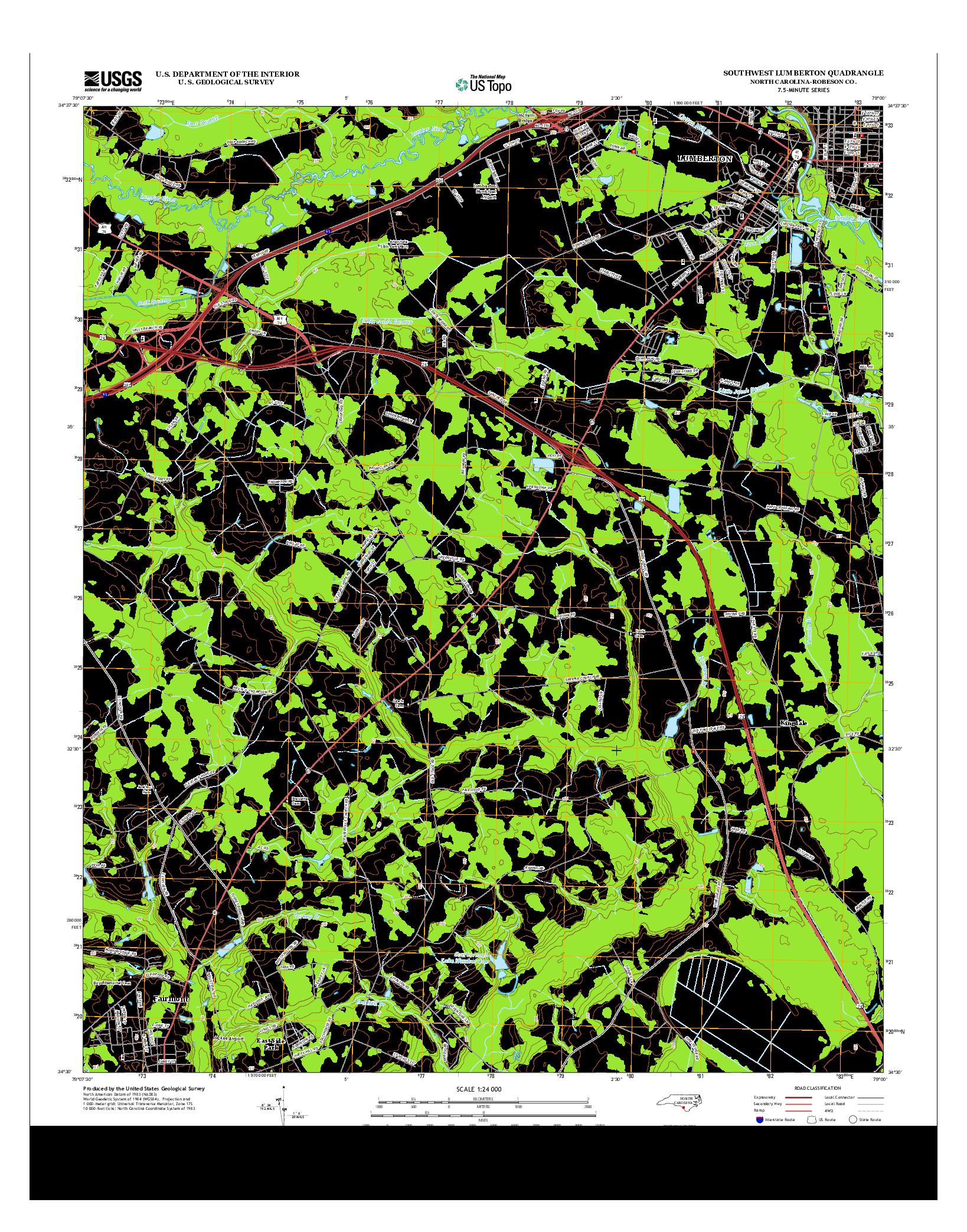 USGS US TOPO 7.5-MINUTE MAP FOR SOUTHWEST LUMBERTON, NC 2013