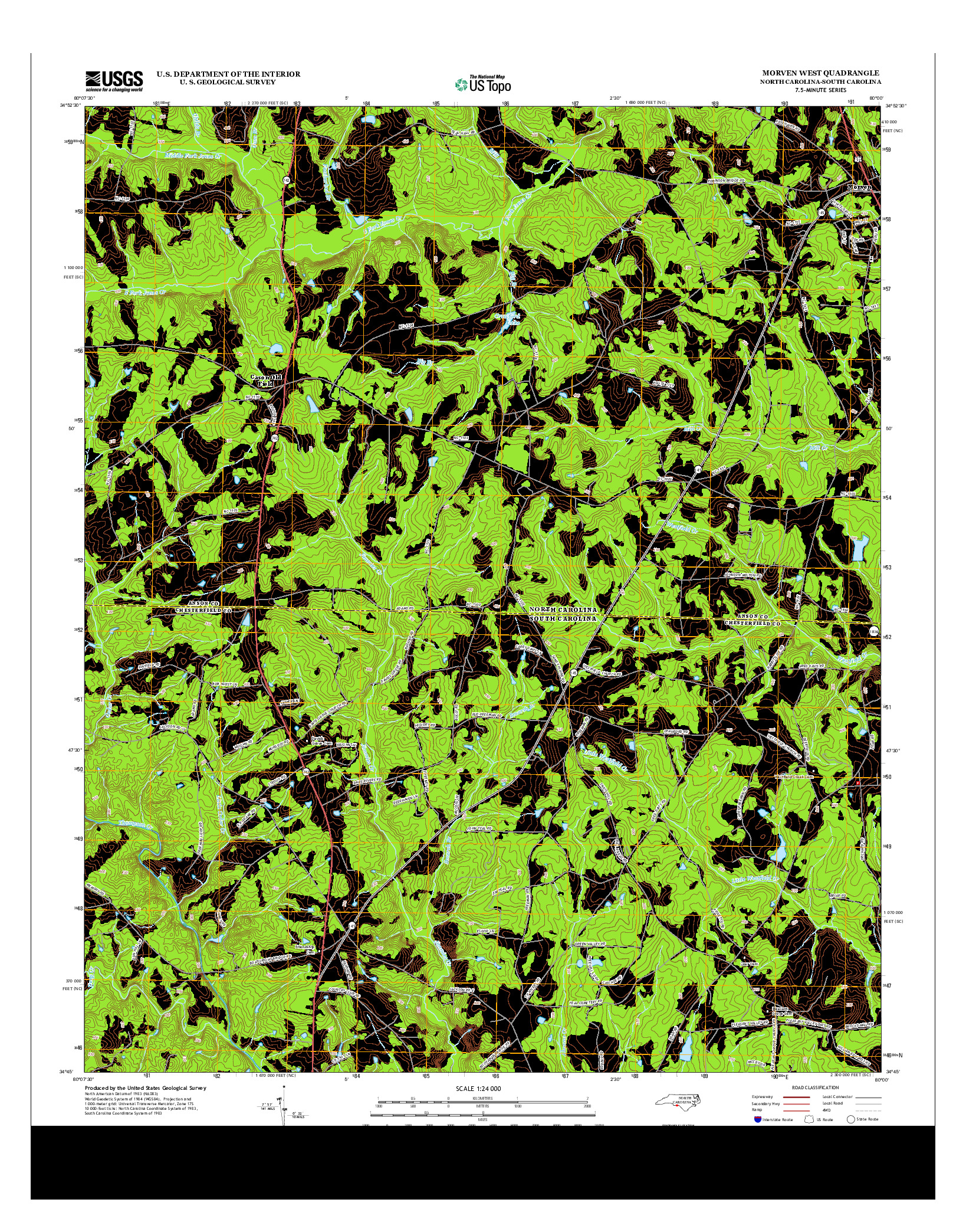 USGS US TOPO 7.5-MINUTE MAP FOR MORVEN WEST, NC-SC 2013