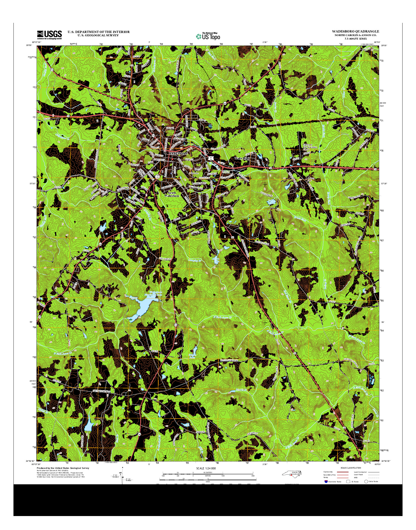 USGS US TOPO 7.5-MINUTE MAP FOR WADESBORO, NC 2013