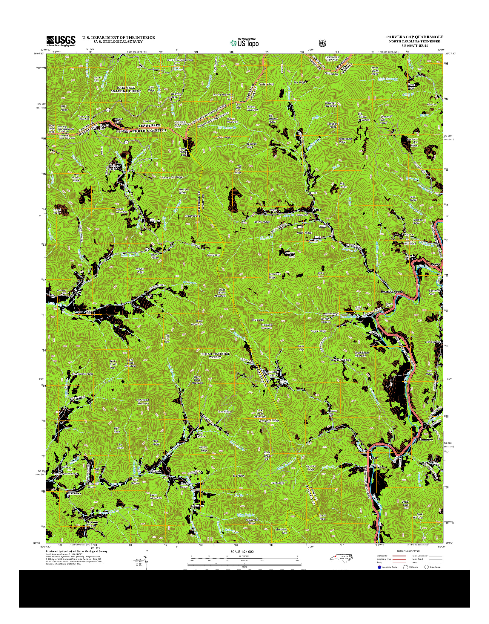 USGS US TOPO 7.5-MINUTE MAP FOR CARVERS GAP, NC-TN 2013