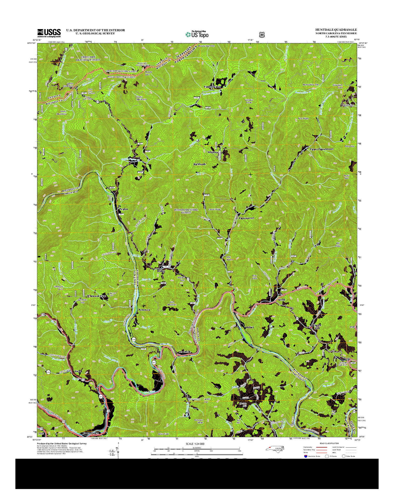 USGS US TOPO 7.5-MINUTE MAP FOR HUNTDALE, NC-TN 2013