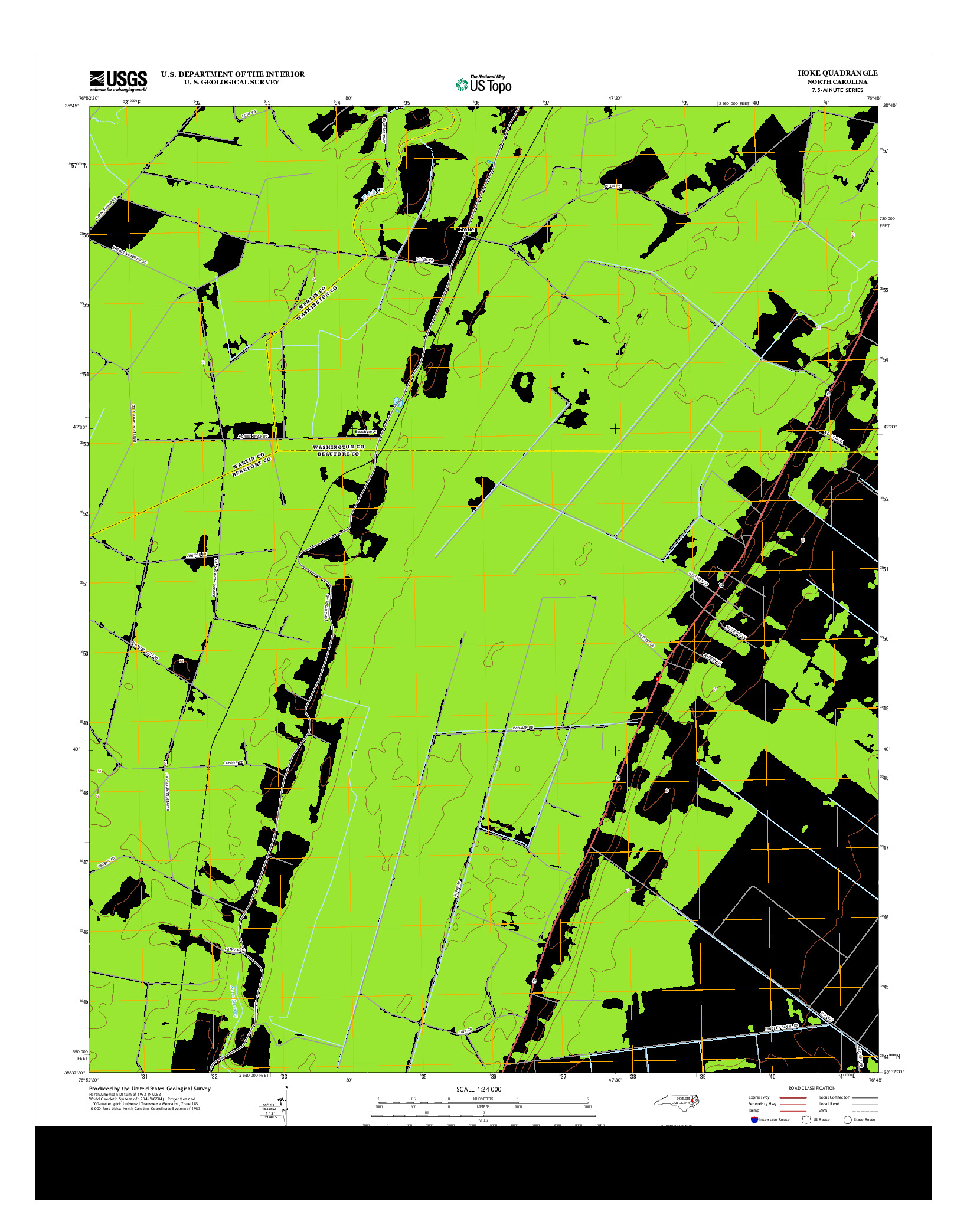 USGS US TOPO 7.5-MINUTE MAP FOR HOKE, NC 2013
