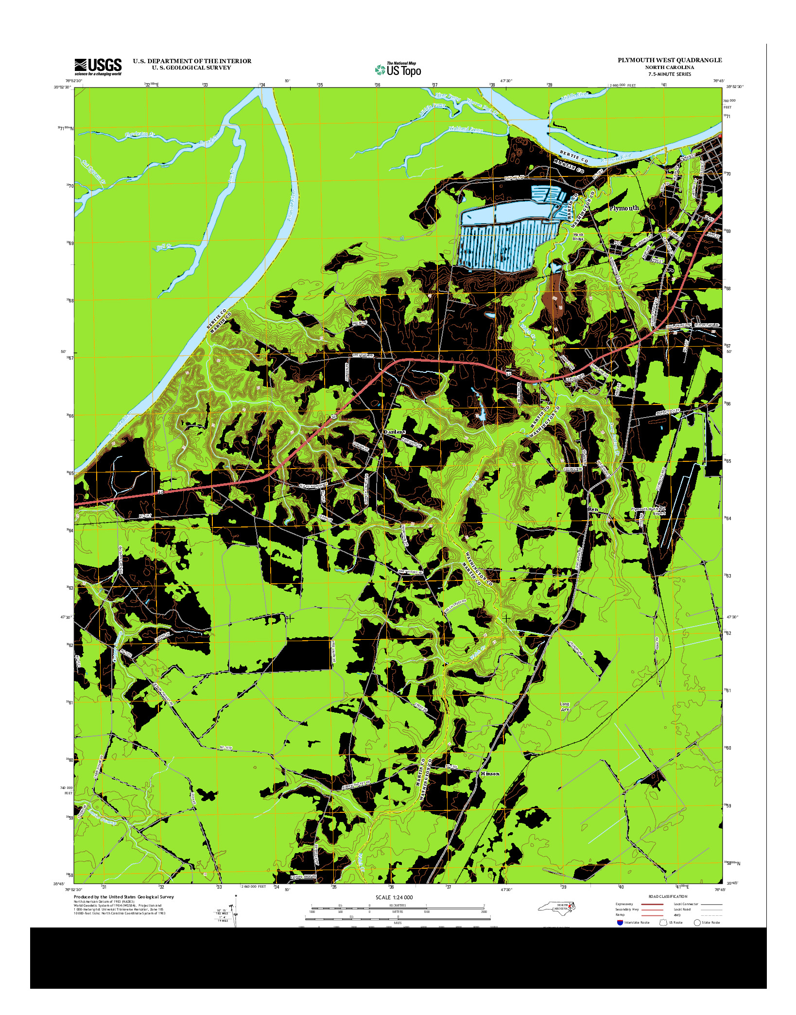 USGS US TOPO 7.5-MINUTE MAP FOR PLYMOUTH WEST, NC 2013