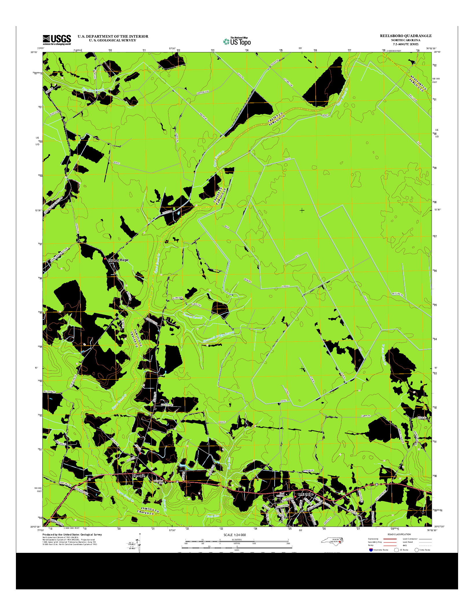 USGS US TOPO 7.5-MINUTE MAP FOR REELSBORO, NC 2013