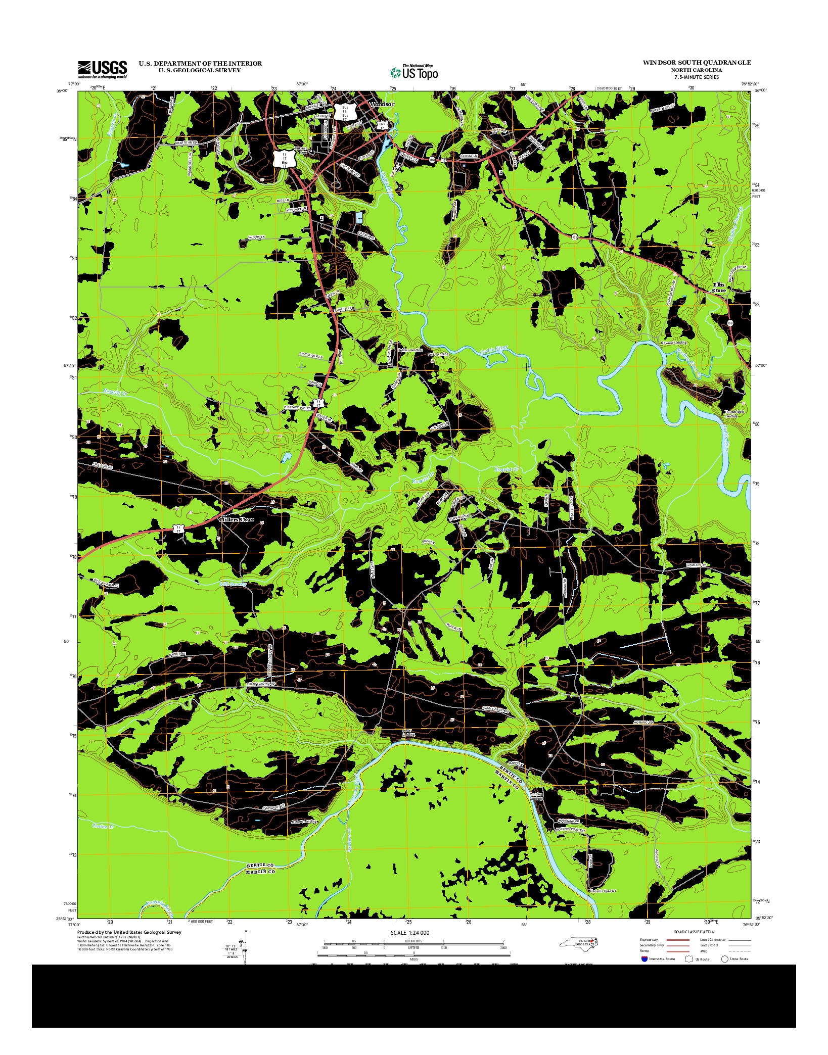 USGS US TOPO 7.5-MINUTE MAP FOR WINDSOR SOUTH, NC 2013