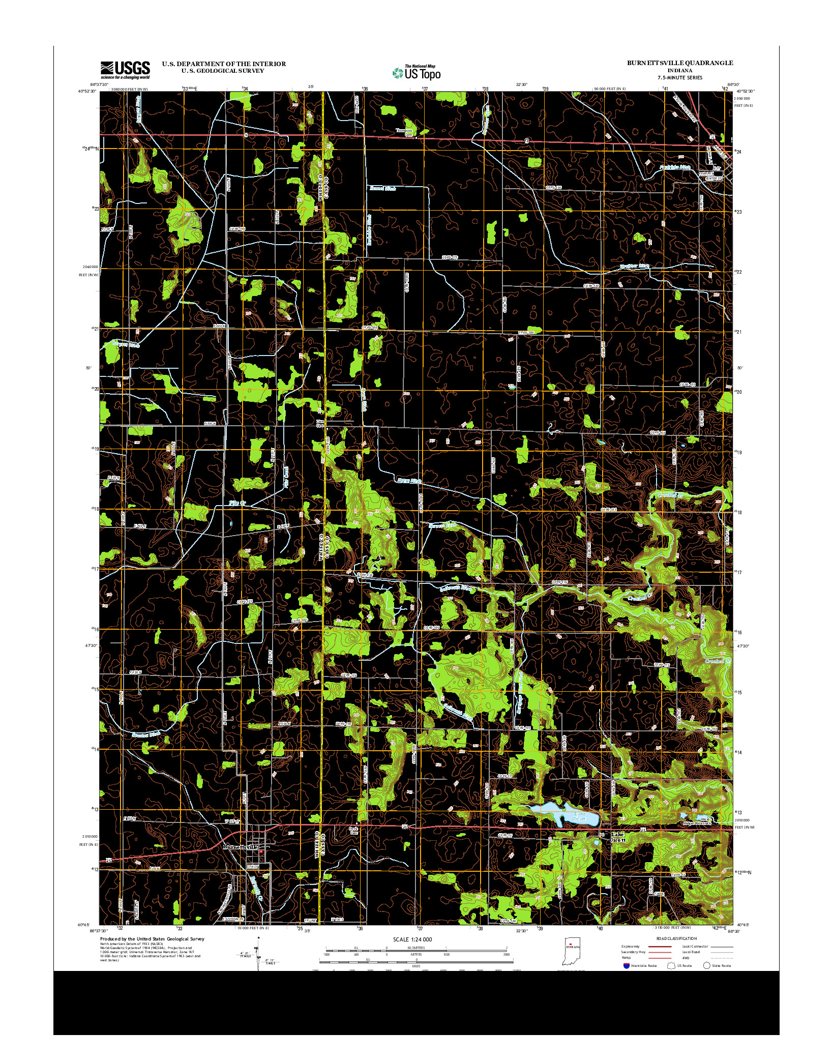 USGS US TOPO 7.5-MINUTE MAP FOR BURNETTSVILLE, IN 2013