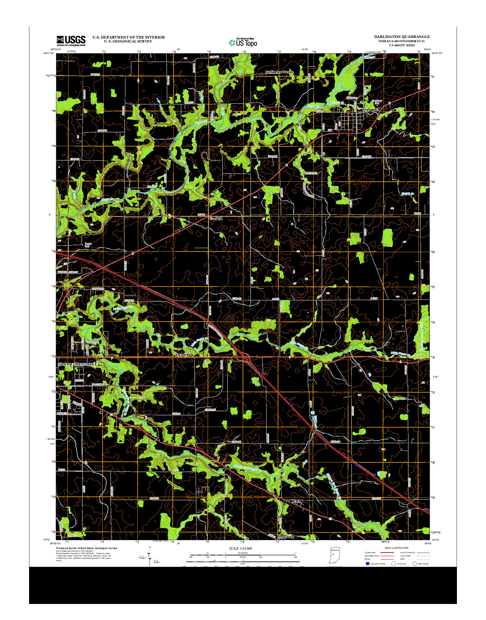 USGS US TOPO 7.5-MINUTE MAP FOR DARLINGTON, IN 2013