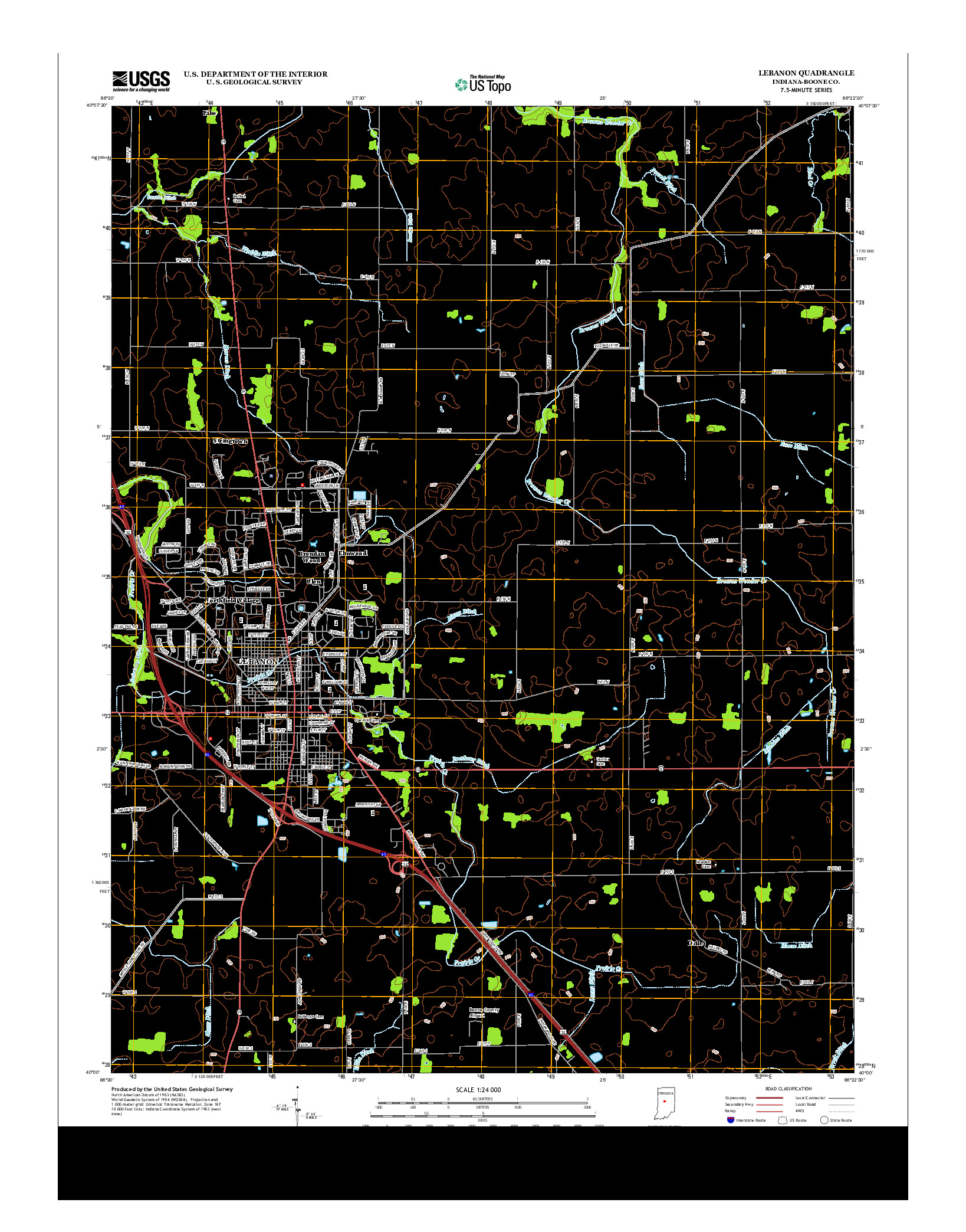 USGS US TOPO 7.5-MINUTE MAP FOR LEBANON, IN 2013