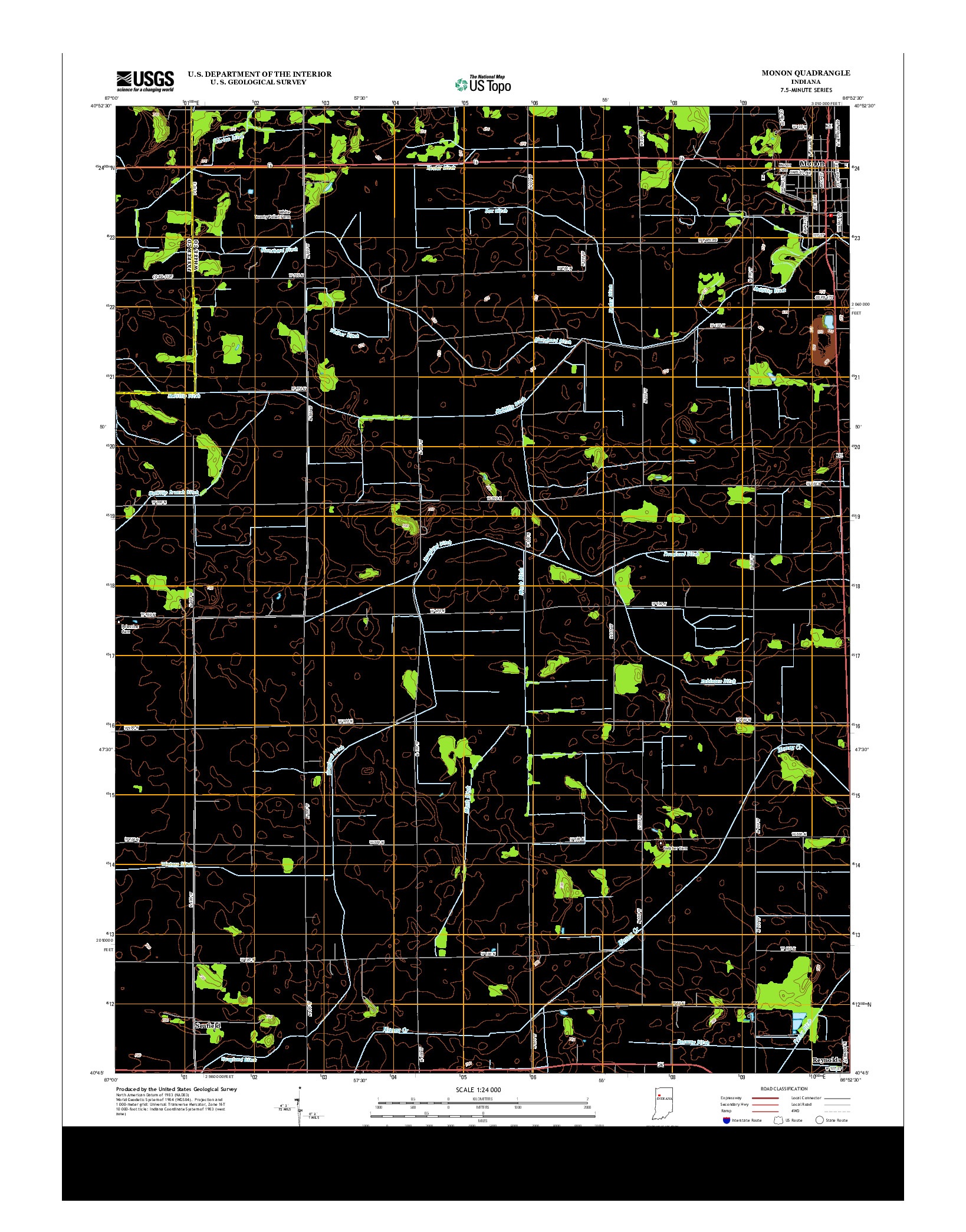 USGS US TOPO 7.5-MINUTE MAP FOR MONON, IN 2013