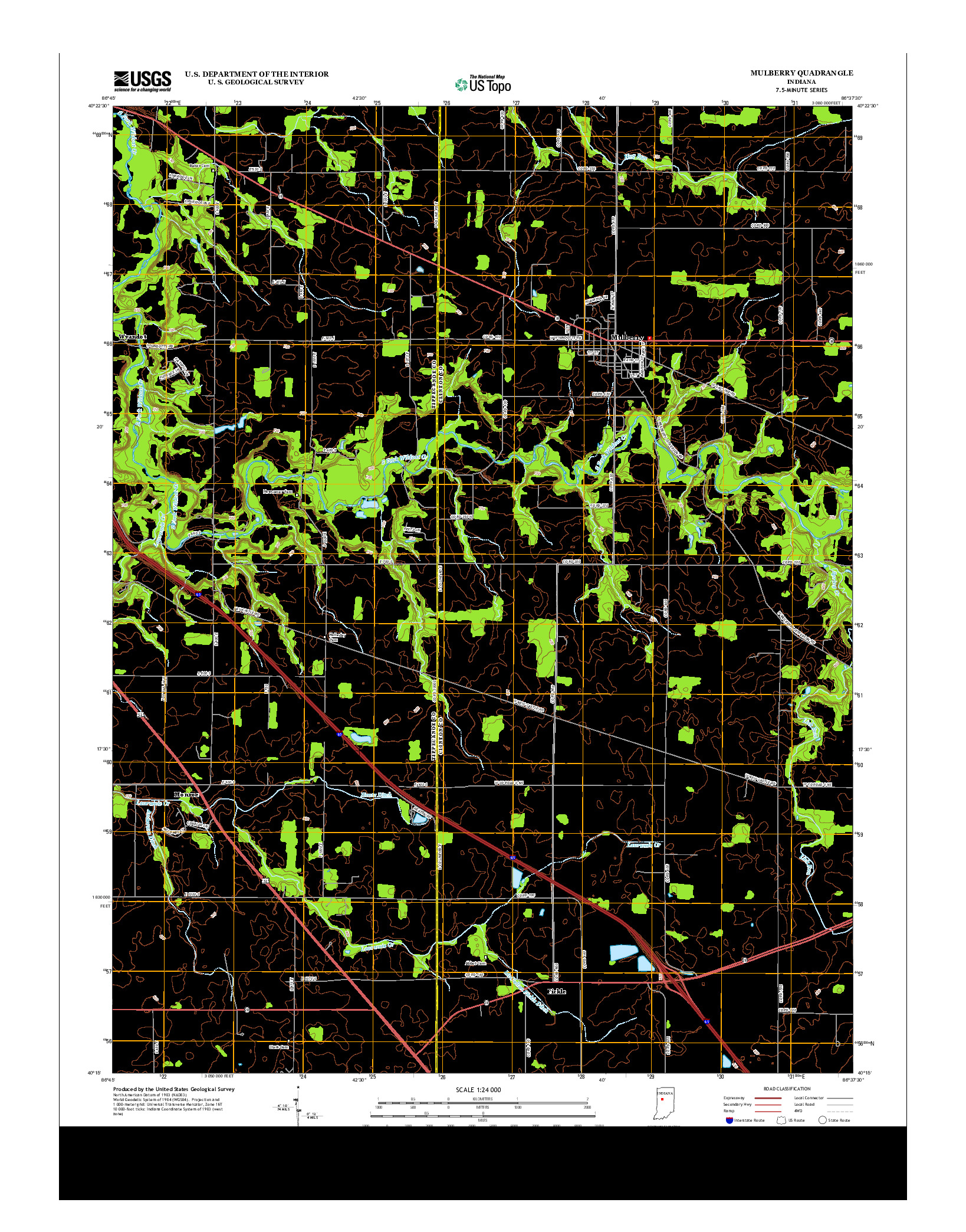 USGS US TOPO 7.5-MINUTE MAP FOR MULBERRY, IN 2013