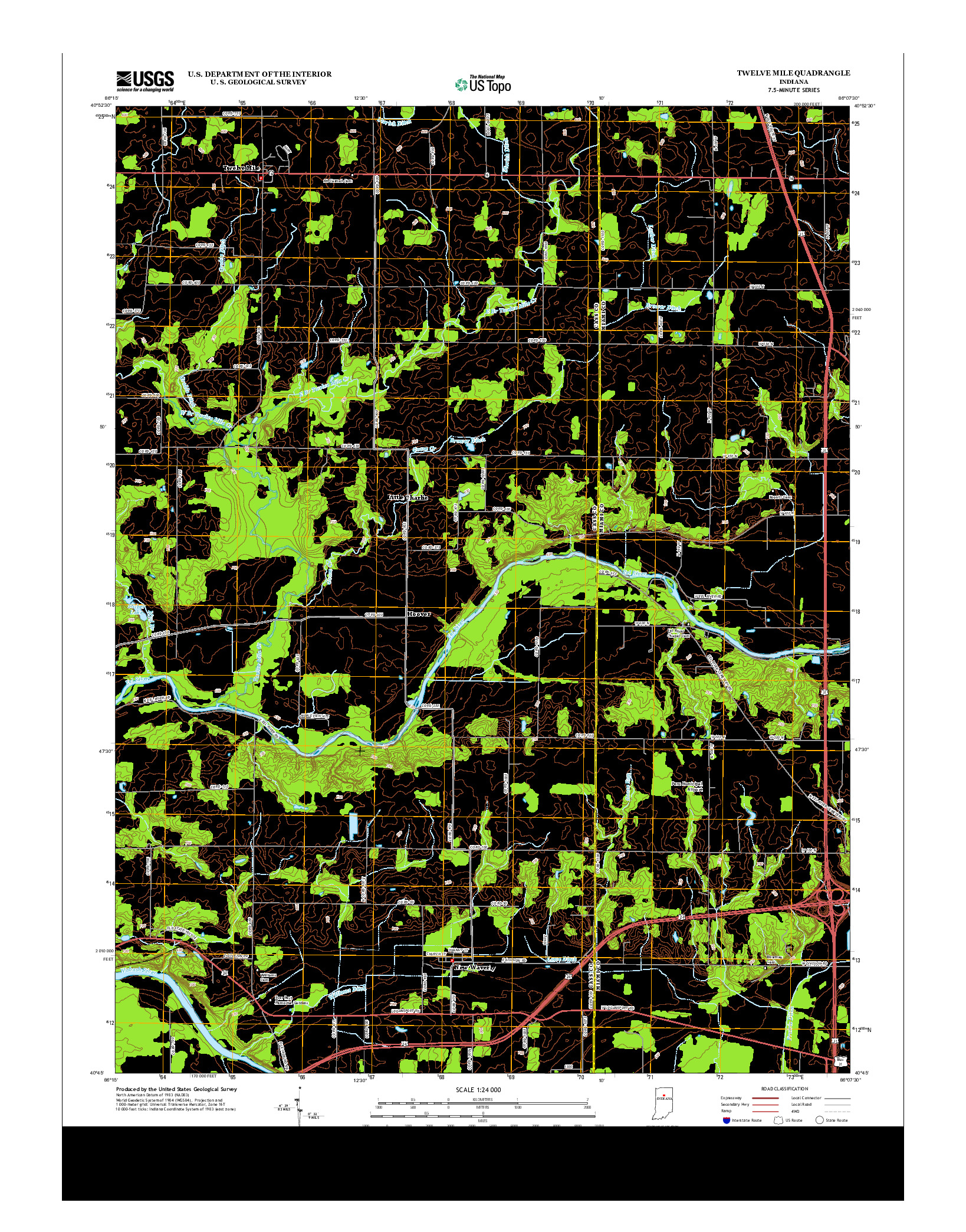 USGS US TOPO 7.5-MINUTE MAP FOR TWELVE MILE, IN 2013