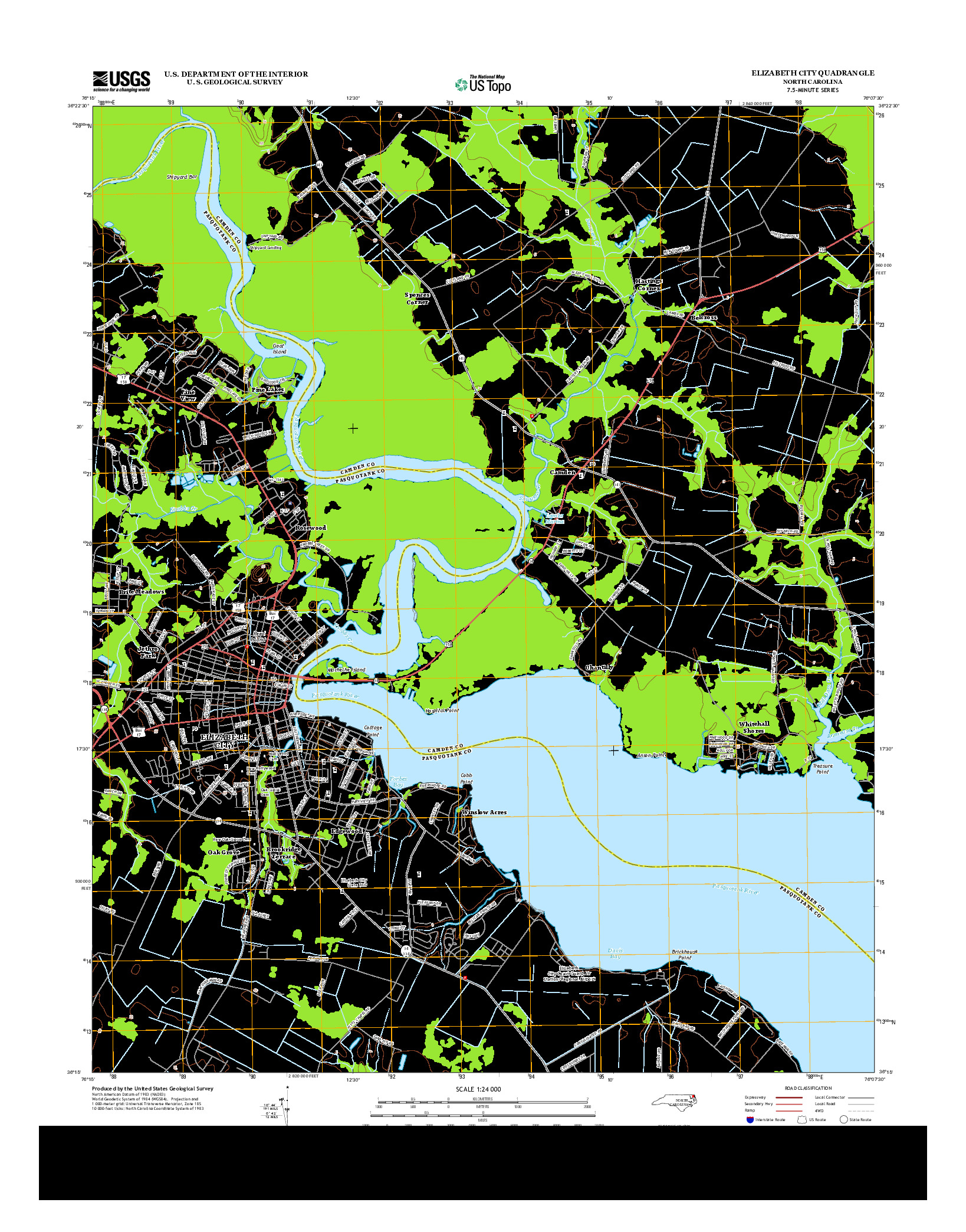 USGS US TOPO 7.5-MINUTE MAP FOR ELIZABETH CITY, NC 2013
