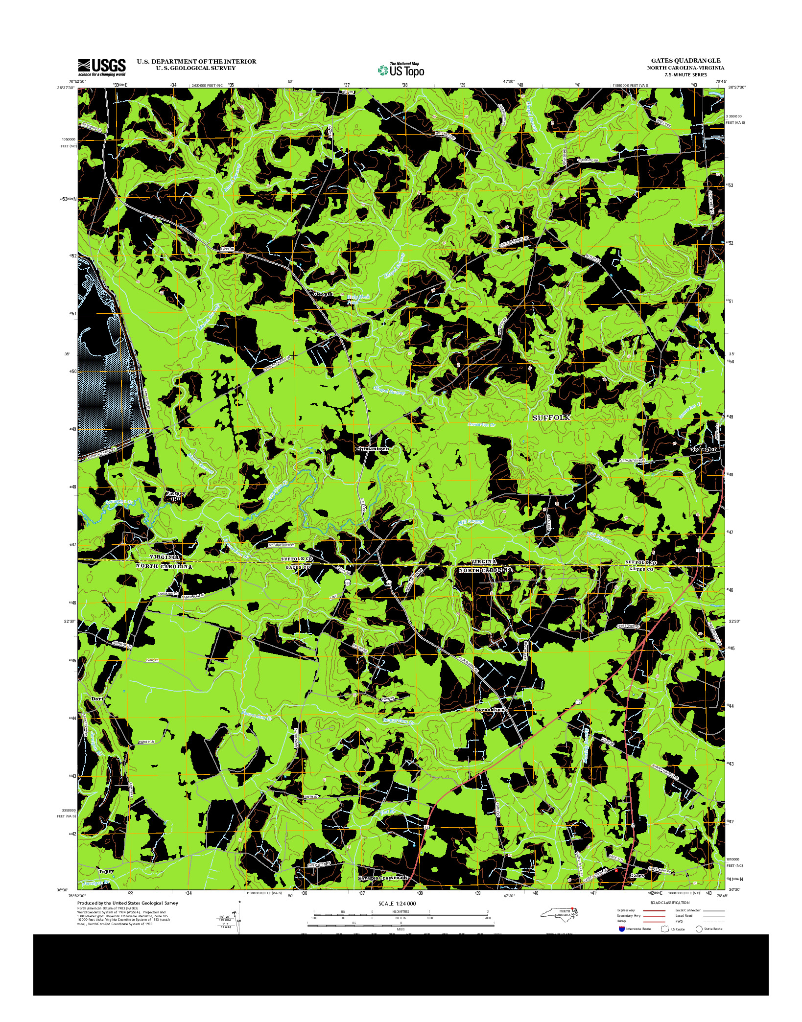 USGS US TOPO 7.5-MINUTE MAP FOR GATES, NC-VA 2013