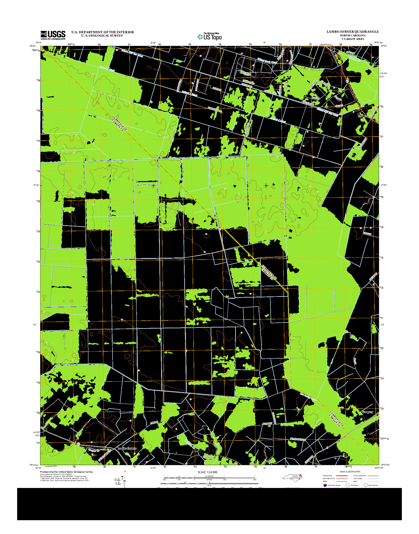 USGS US TOPO 7.5-MINUTE MAP FOR LAMBS CORNER, NC 2013