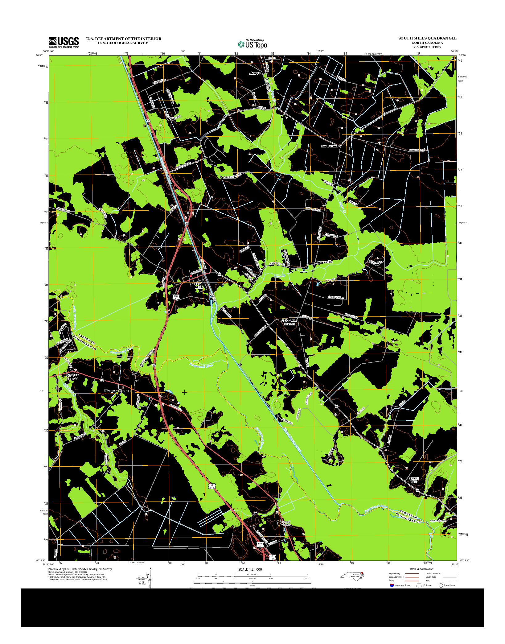 USGS US TOPO 7.5-MINUTE MAP FOR SOUTH MILLS, NC 2013