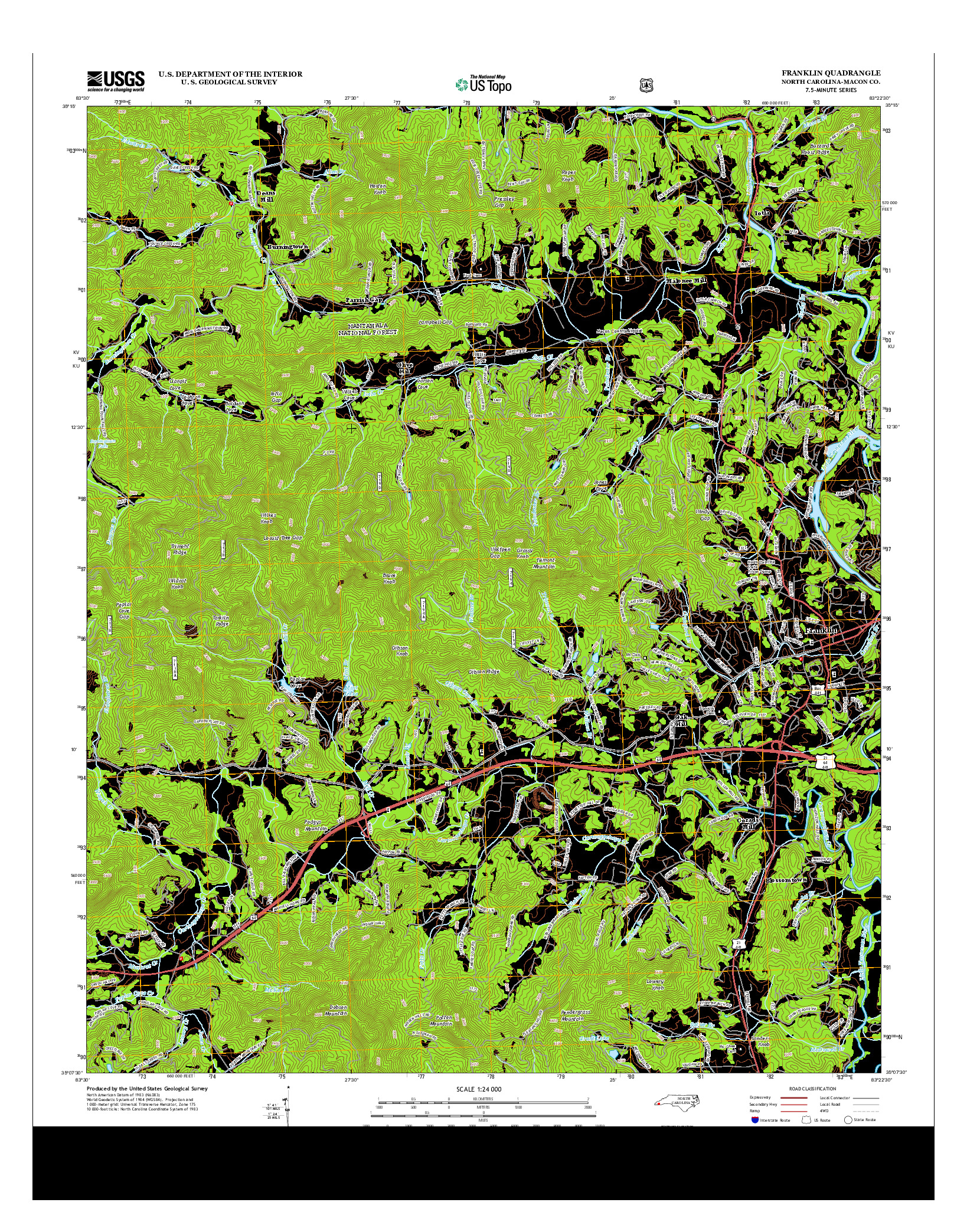 USGS US TOPO 7.5-MINUTE MAP FOR FRANKLIN, NC 2013